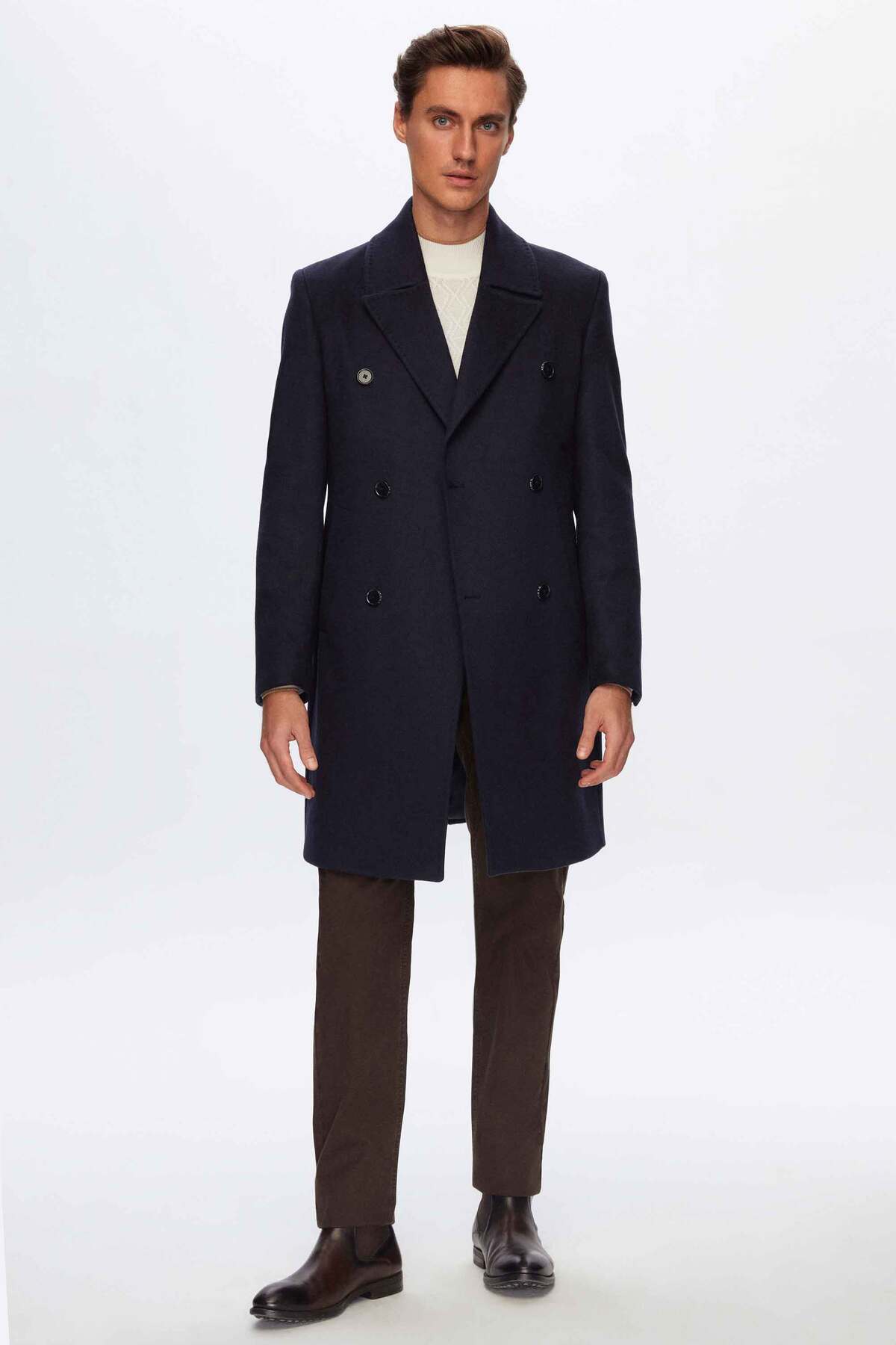 Damat Regular Fit Lacivert Kaşmir-Yün Karışımlı Palto görsel 6