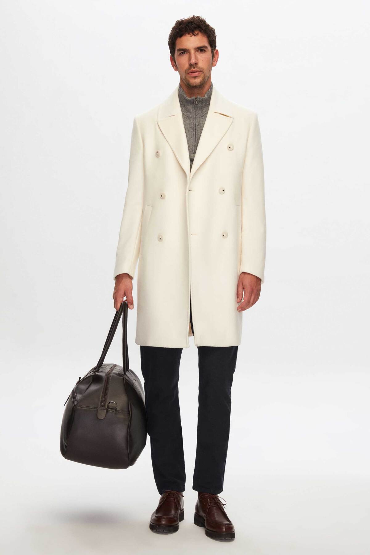 Damat Regular Fit Ekru Kaşmir-Yün Karışımlı Palto görsel 8
