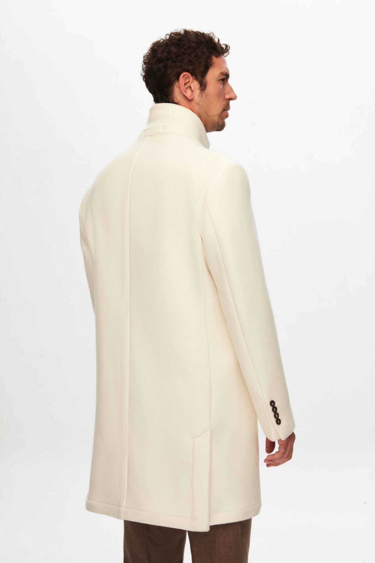 Slim Fit Ekru Yünlü Palto — اکرو 3DF08M6018611 — تصویر 5 از 7