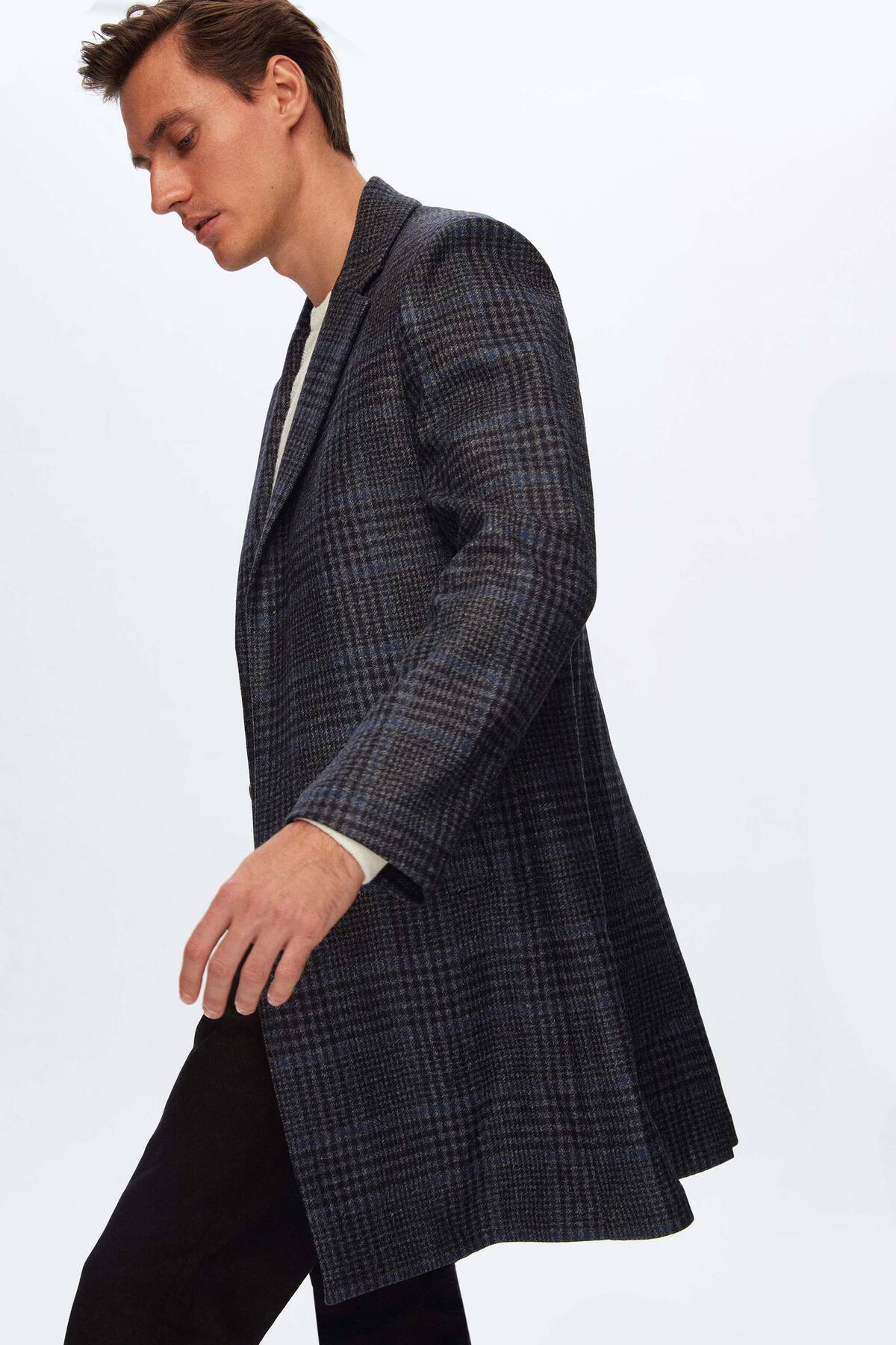 Slim Fit Lacivert %100 Yün Palto — سرمه‌ای 3DF08LP078139 — تصویر 2 از 8