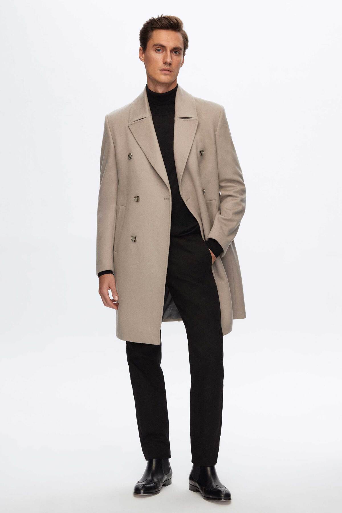 Damat Regular Fit Vizon Kaşmir-Yün Karışımlı Palto görsel 3