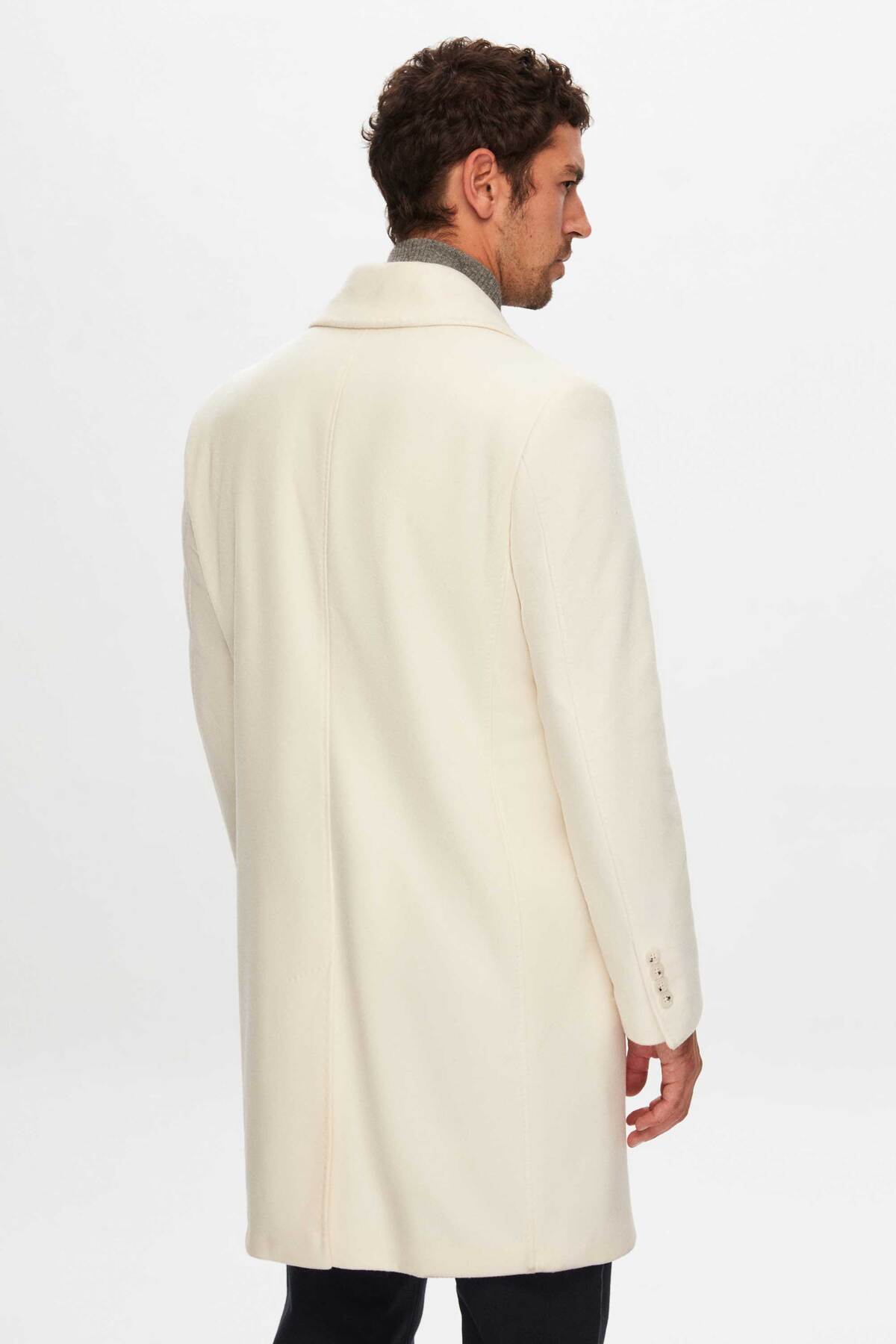 Damat Regular Fit Ekru Kaşmir-Yün Karışımlı Palto görsel 6