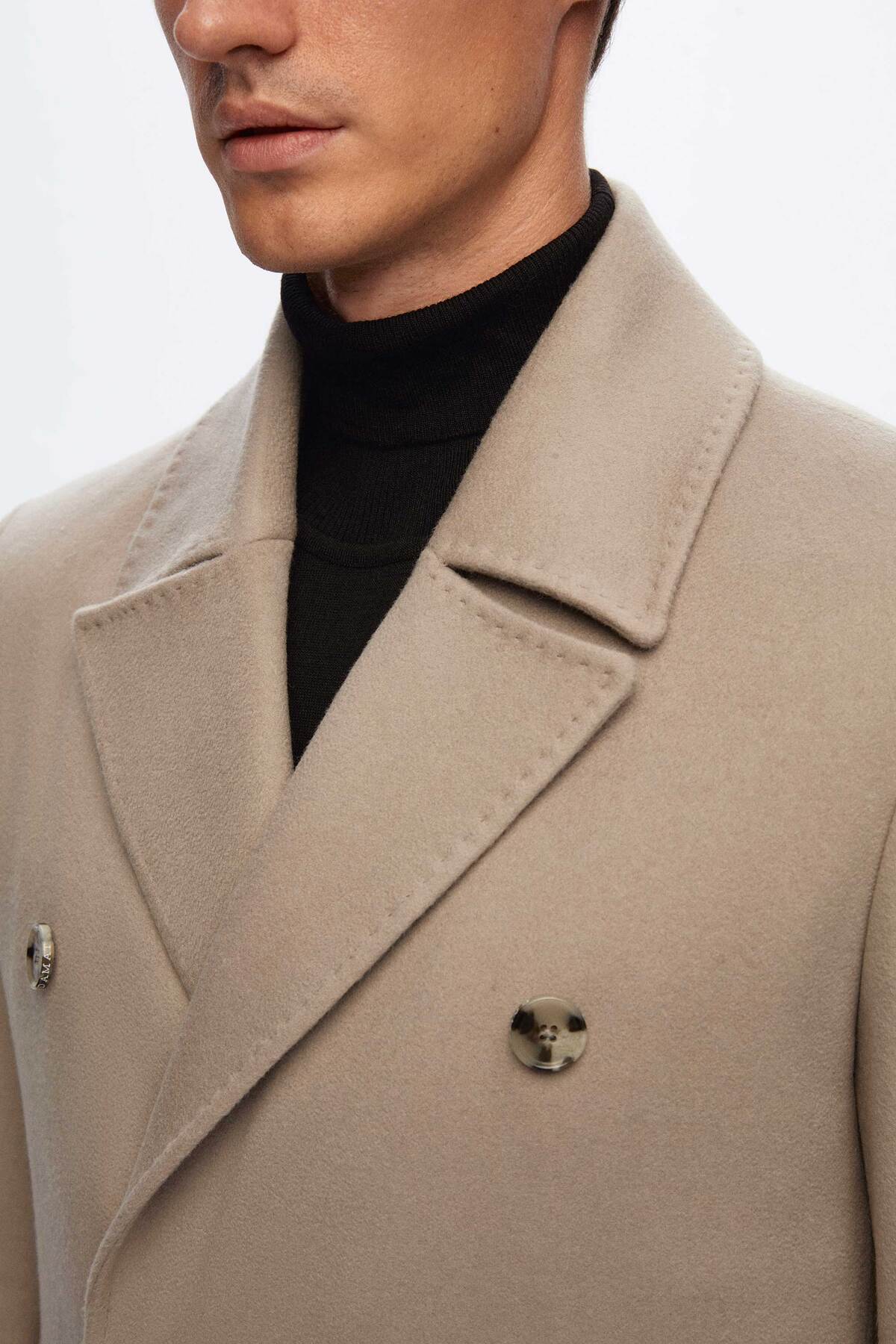 Damat Regular Fit Vizon Kaşmir-Yün Karışımlı Palto görsel 5