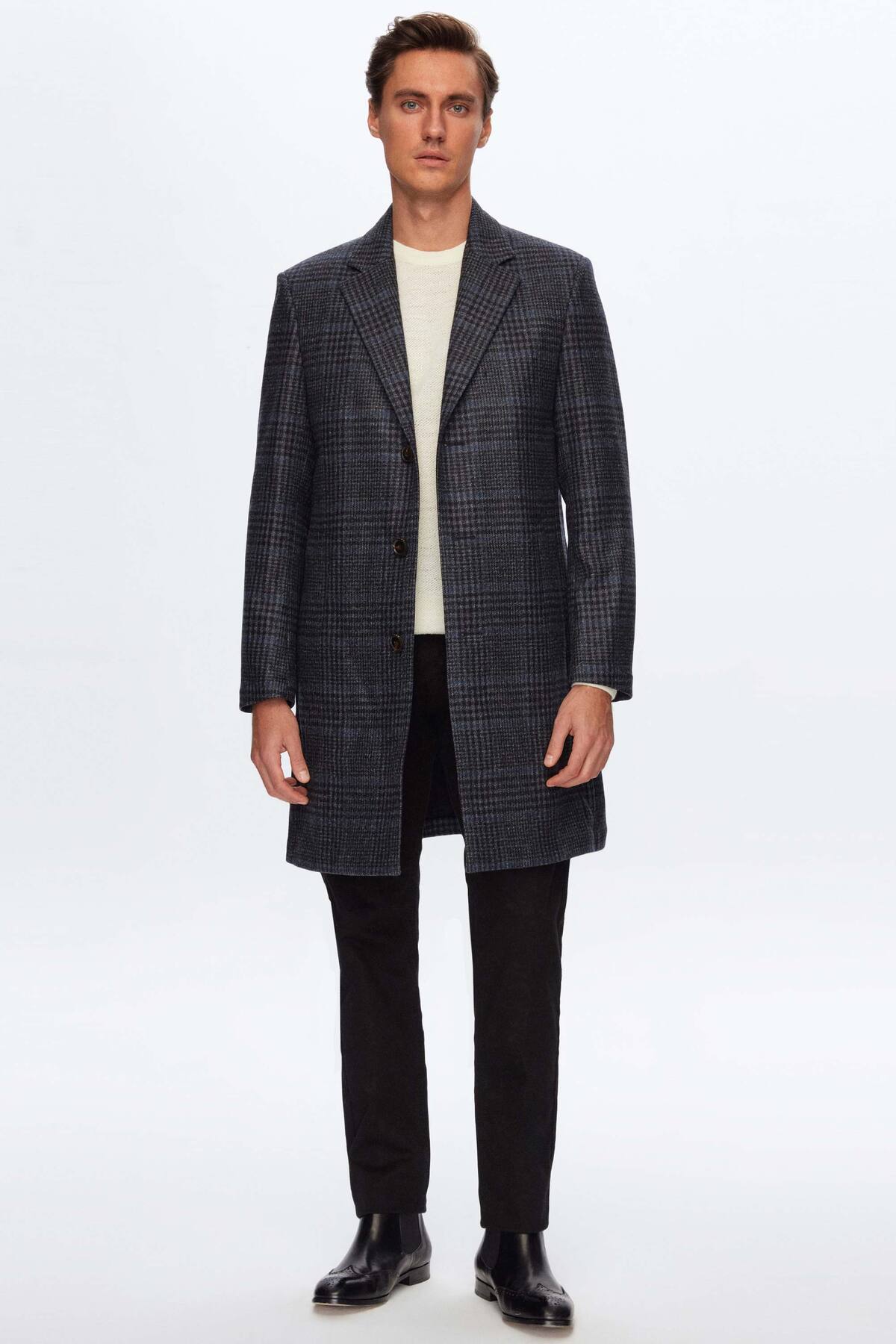 Slim Fit Lacivert %100 Yün Palto — سرمه‌ای 3DF08LP078139 — تصویر 7 از 8