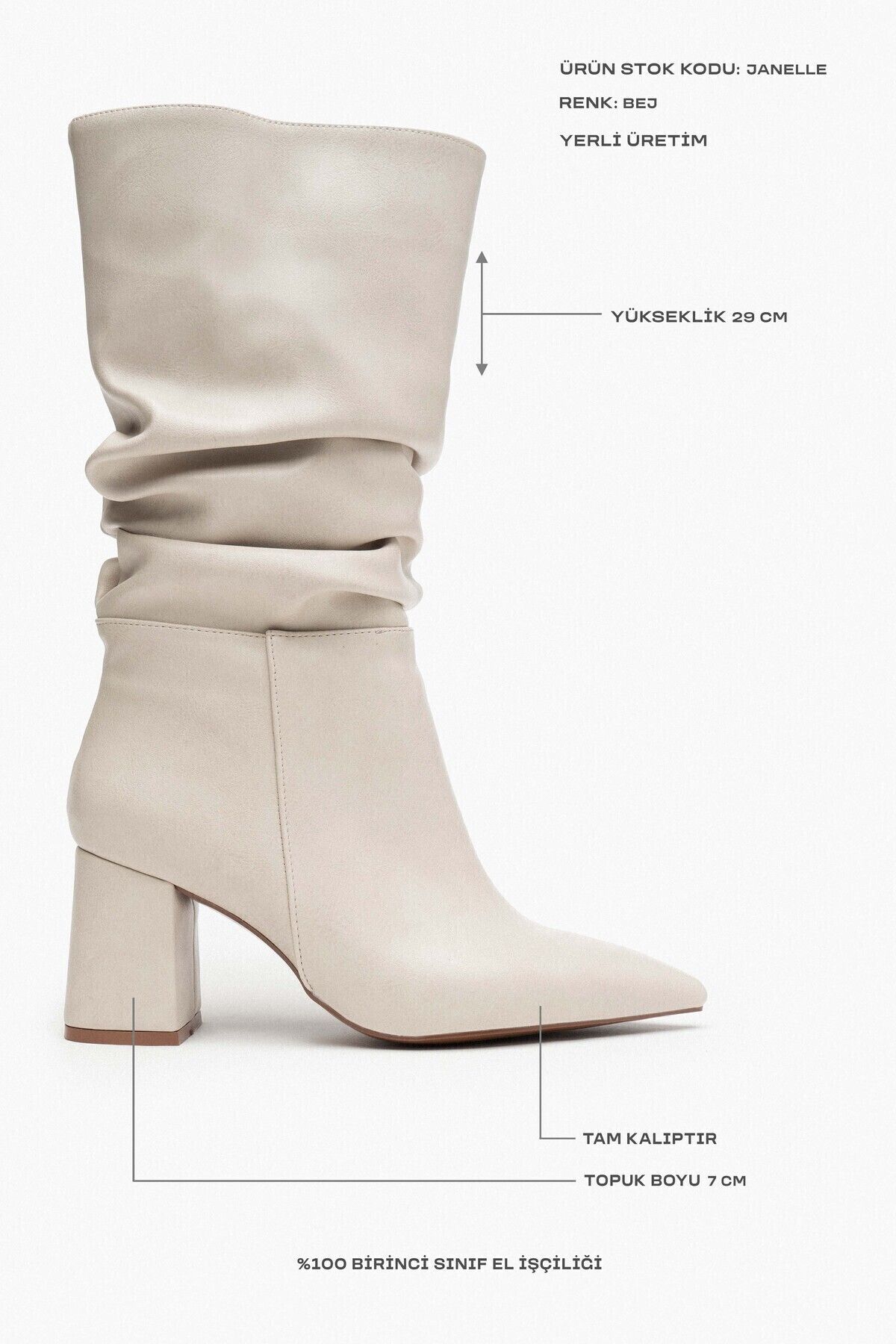 NİŞANTAŞI SHOES-Dámske čižmy na podpätku Janelle Béžové matné mechové 3