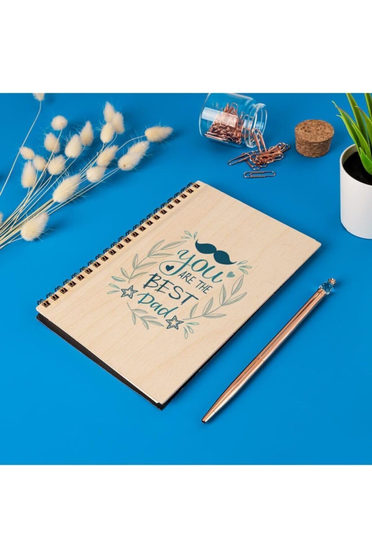 yusuftex srht En Iyi Babalara Hediye 8 Cm X 12 Cm Ölçülerinde Çizgisiz 48 Yaprak Ahşap Kapaklı Defter