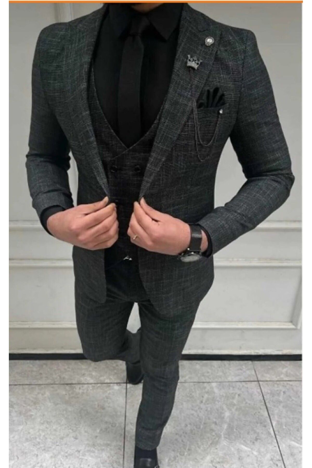 MISTER MR.PAPYON FASHION Erkek Gri Takım Yelekli Slimfit Takım Elbise