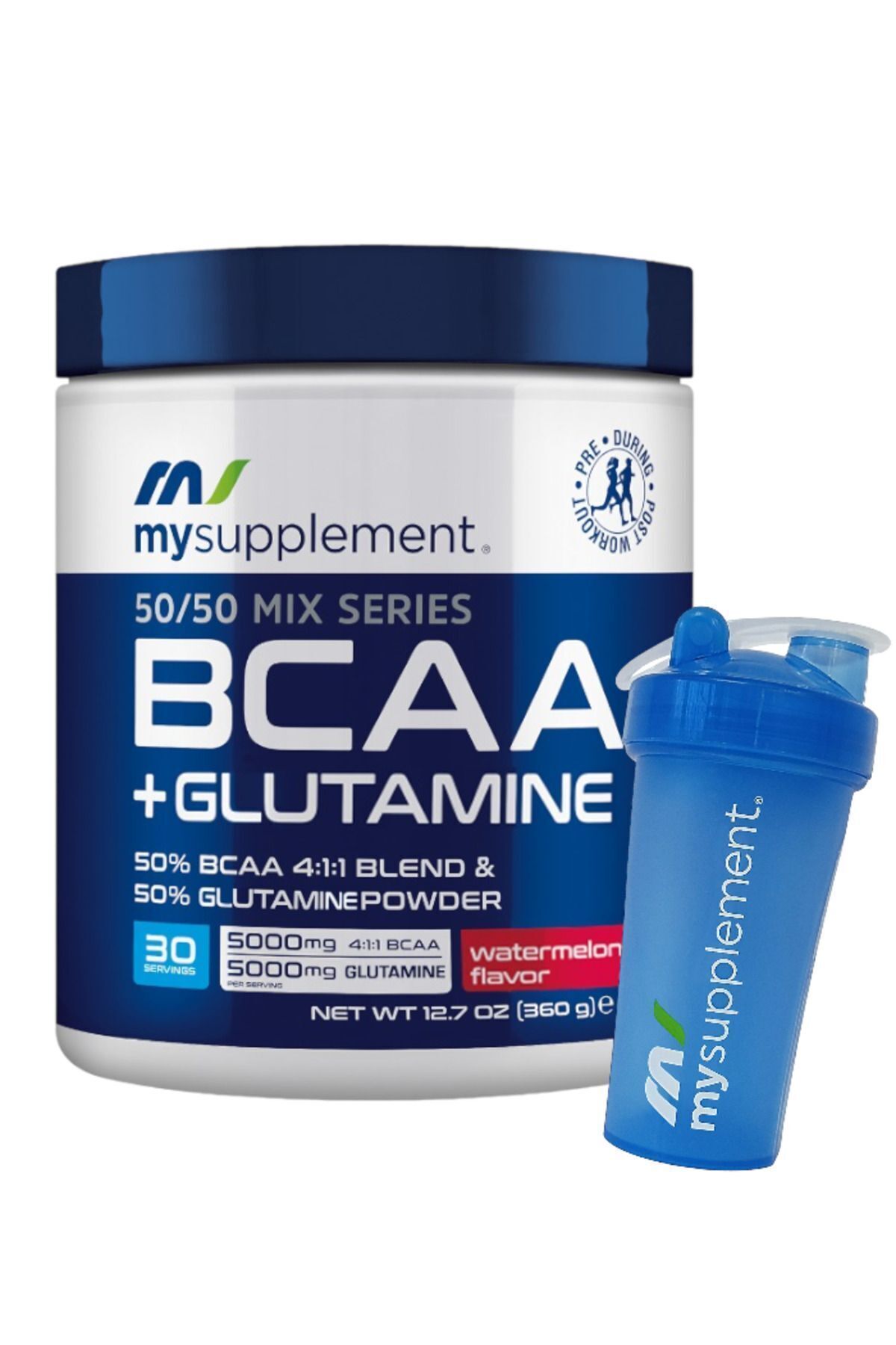 MYSUPPLEMENT Bcaa Glutamine Karpuz - 30 Servis - 360g - 5g Bcaa - 5g Glutamin Amino Asit - Shaker 600 ml