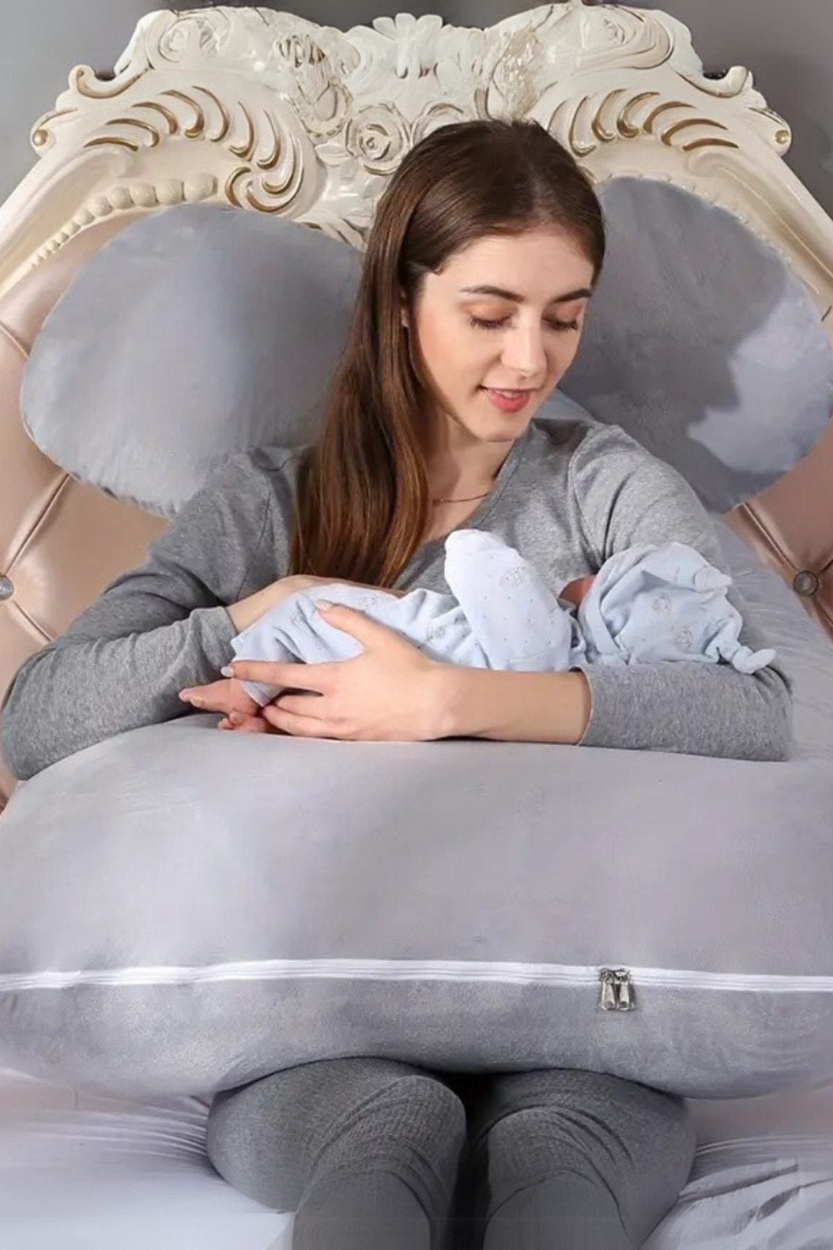 MoMMe 5 Bölge Destekli Hamile Yastığı - %100 Pamuk, Fermuarlı ve Yıkanabilir, 3 kg Boncuk Elyaf Dolgu fotoğrafı 4 (önizleme)