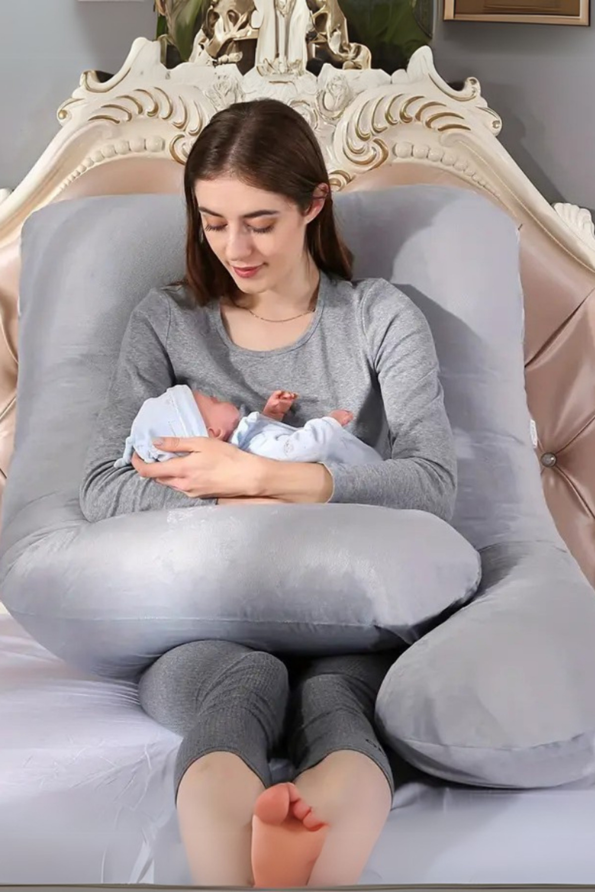 MoMMe 5 Bölge Destekli Hamile Yastığı - %100 Pamuk, Fermuarlı ve Yıkanabilir, 3 kg Boncuk Elyaf Dolgu fotoğrafı 3 (önizleme)