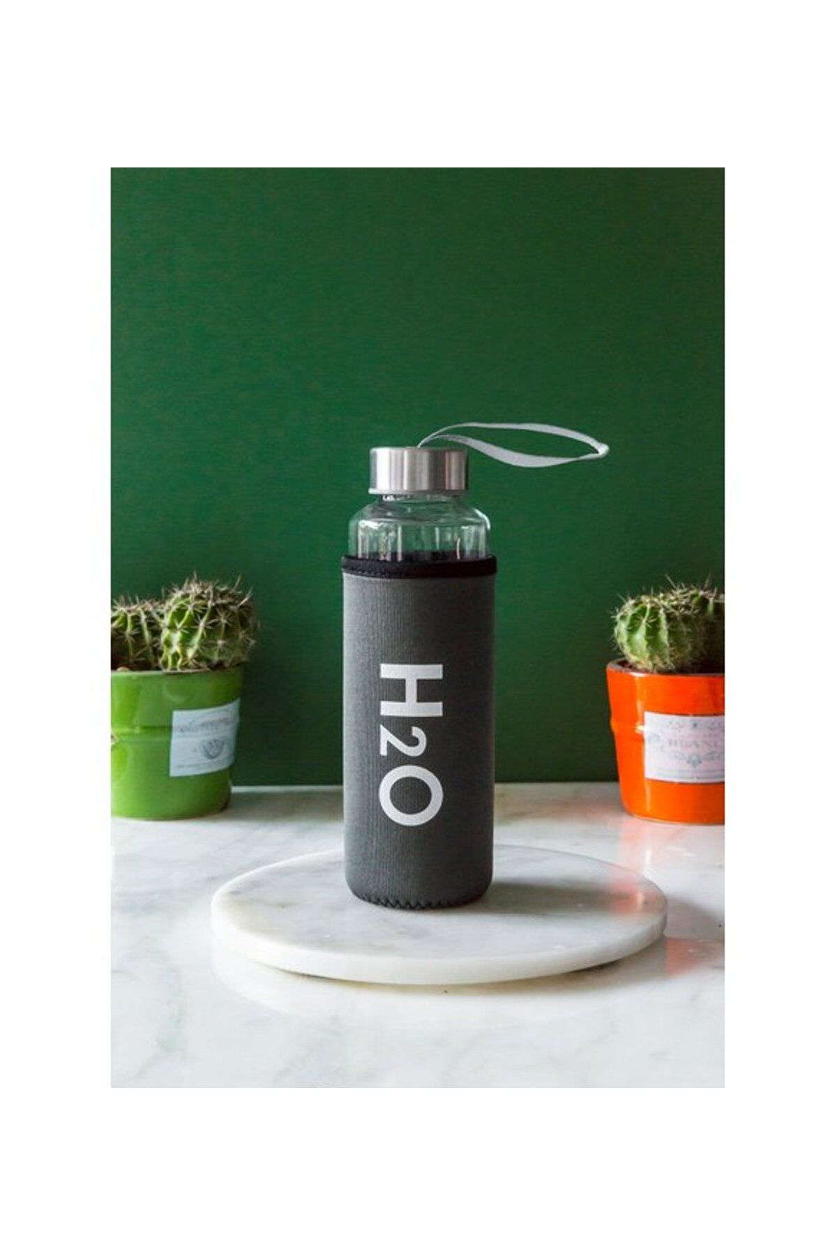 Vetrilexhome-H2O Written Stylish Glass Water Bottle with Case - 600 ml Capacity, Hygienic and Durable 1