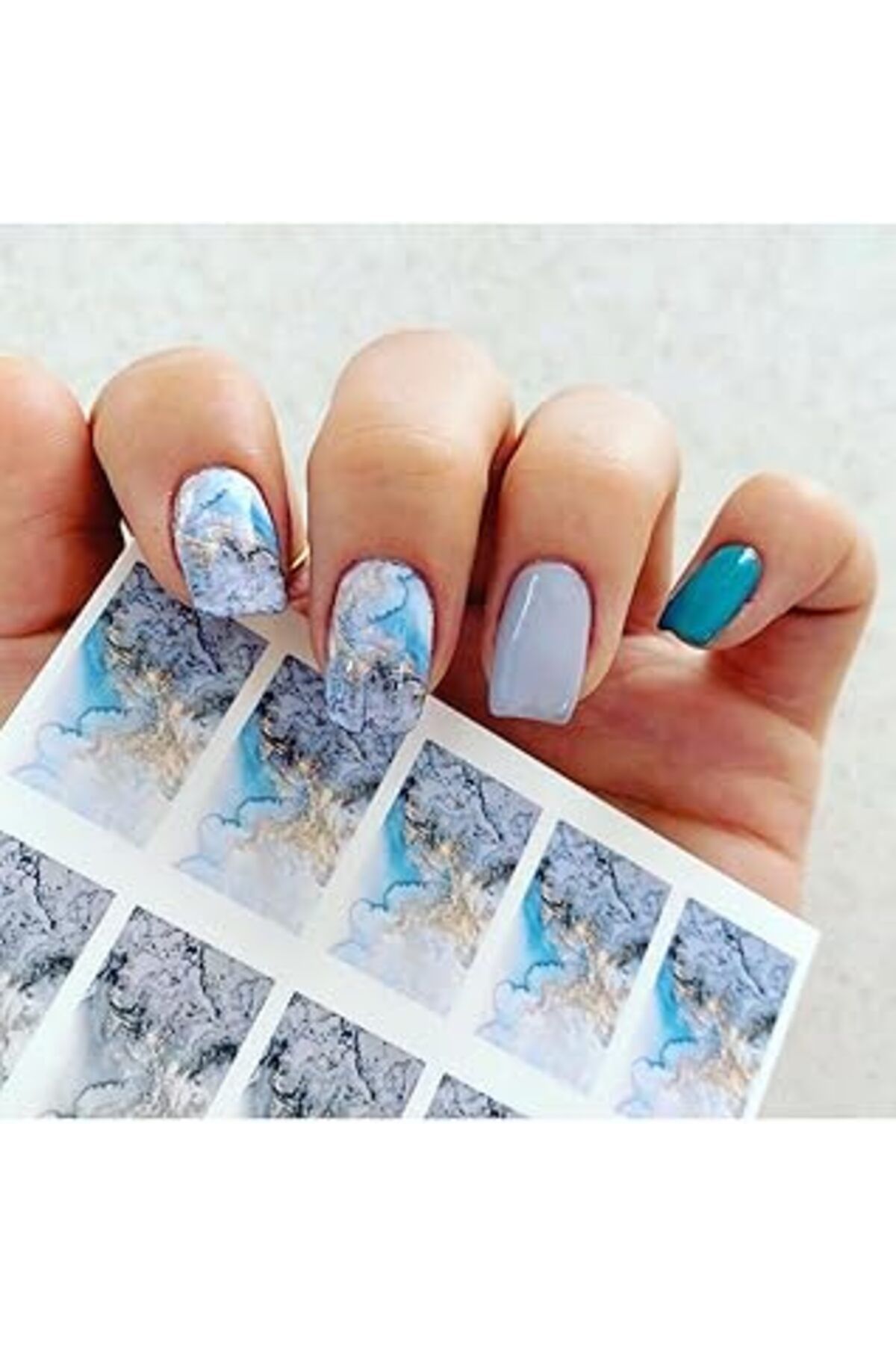 YTT Marketing Deniz Dalgası Mavi Ful Desenli Tırnak Dövmesi Tırnak Tattoo Nail Art Tırnak Sticker Scanm413