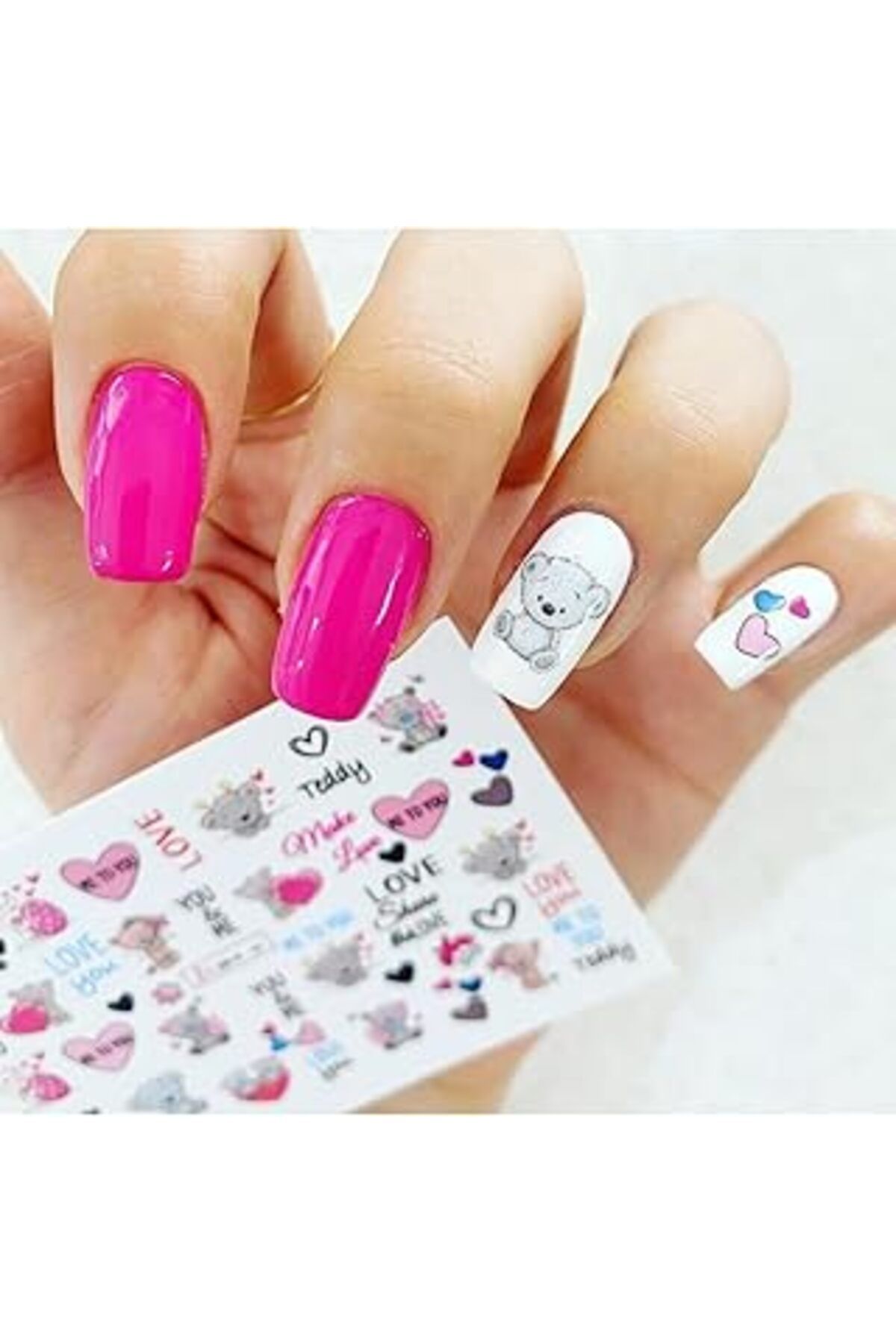 YTT Marketing Tatlı Ayıcık Desenli Tırnak Dövmesi Tırnak Tattoo Nail Art Tırnak Sticker Scanm403