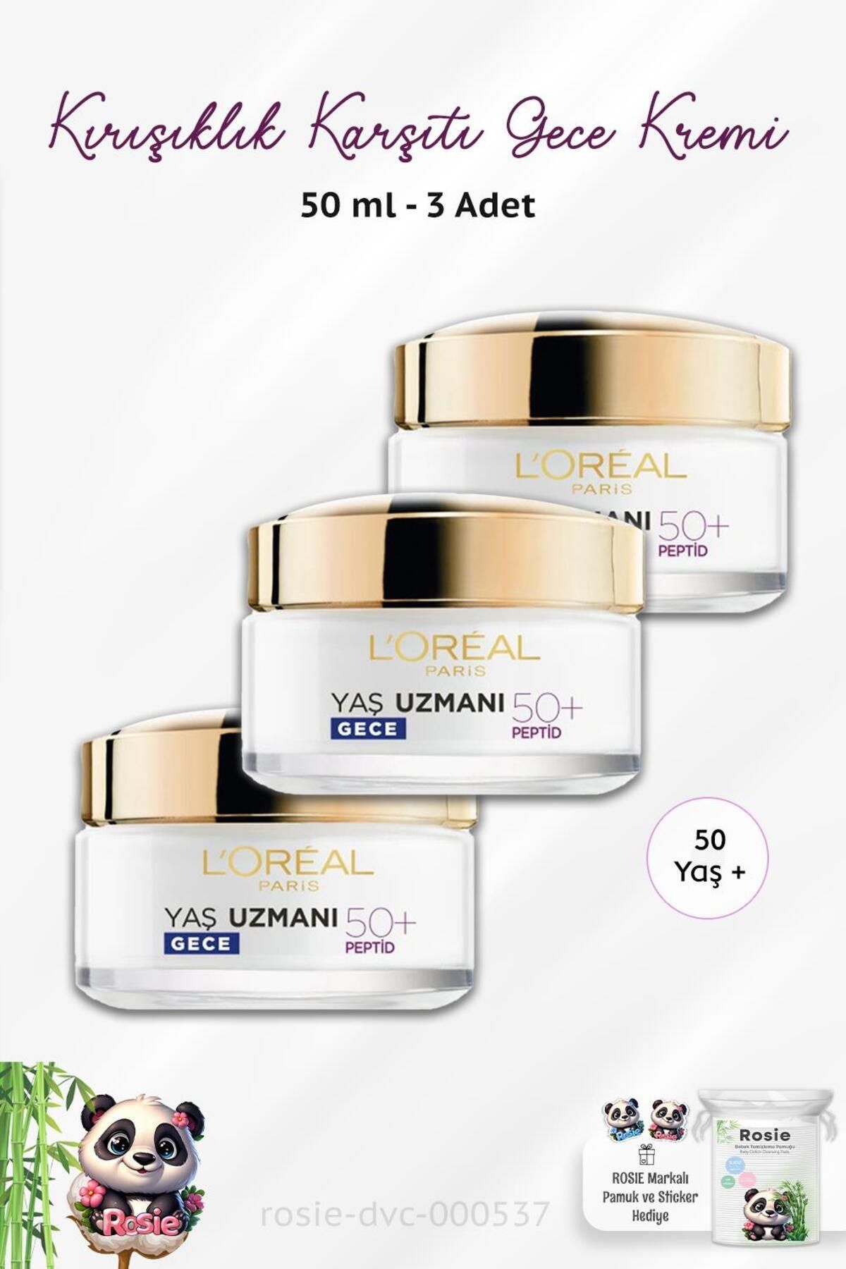 L'Oreal Paris 3 Adet Loreal Paris Yaş Uzmanı Kırışıklık Karşıtı Gece Kremi 50 Yaş+ Peptidler 50 Ml Ve Rosie