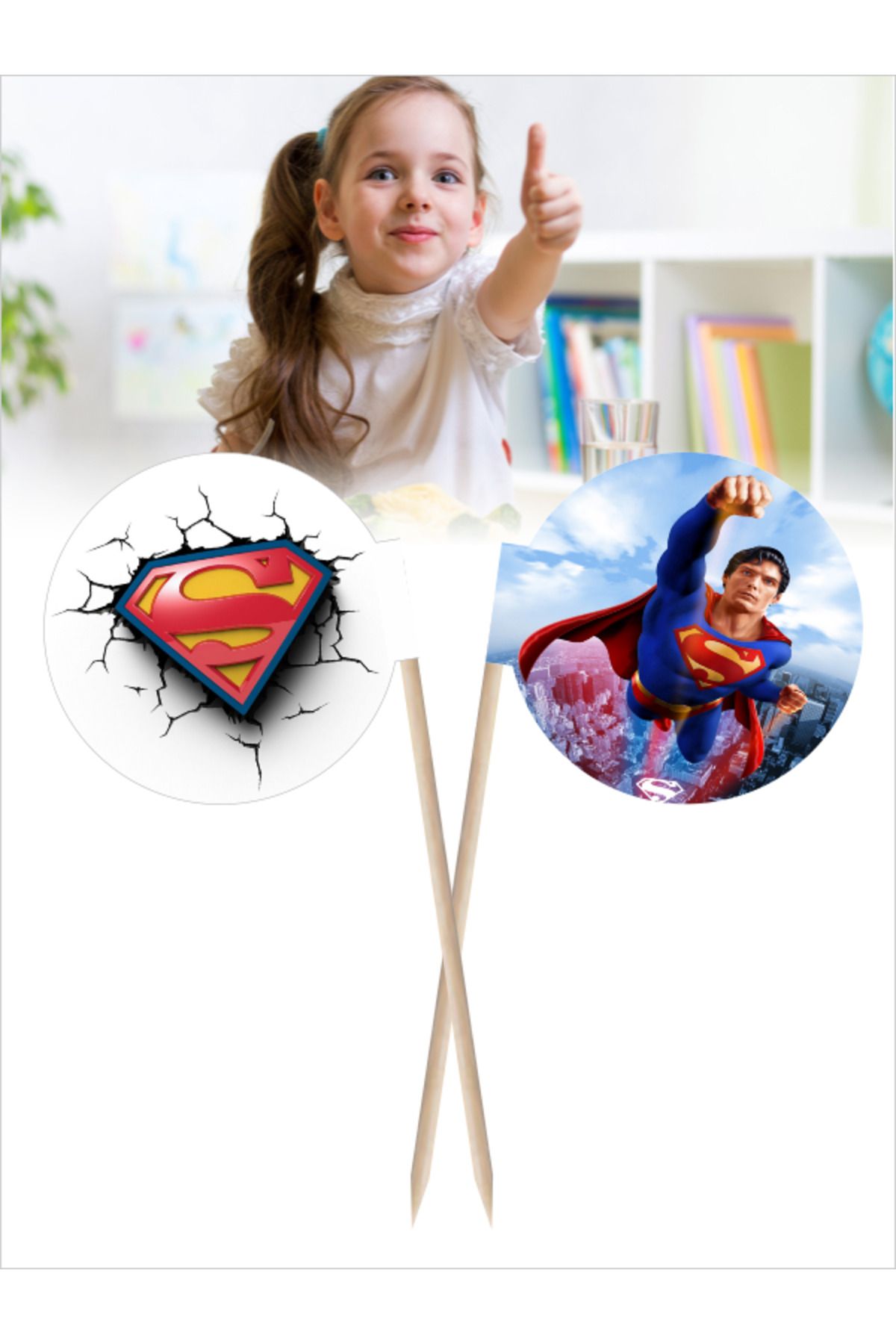 Home Superman Logo Baskılı Kahvaltı ve Yemek Kullanımlarına Uygun Bayrak Kürdan - 10 cm 30 adet