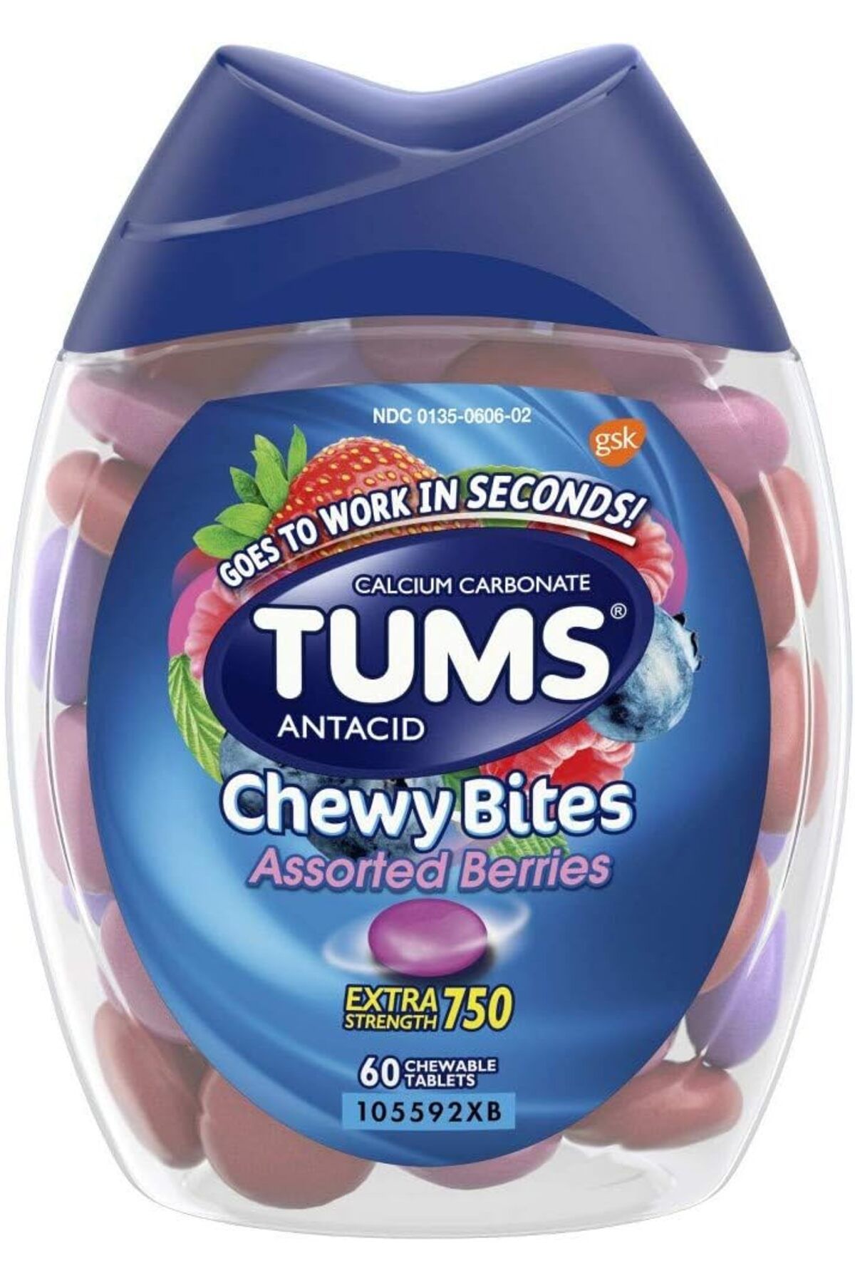 Tums Antacid Chewy Bites Assorted Berries 60 Chewable Tablet