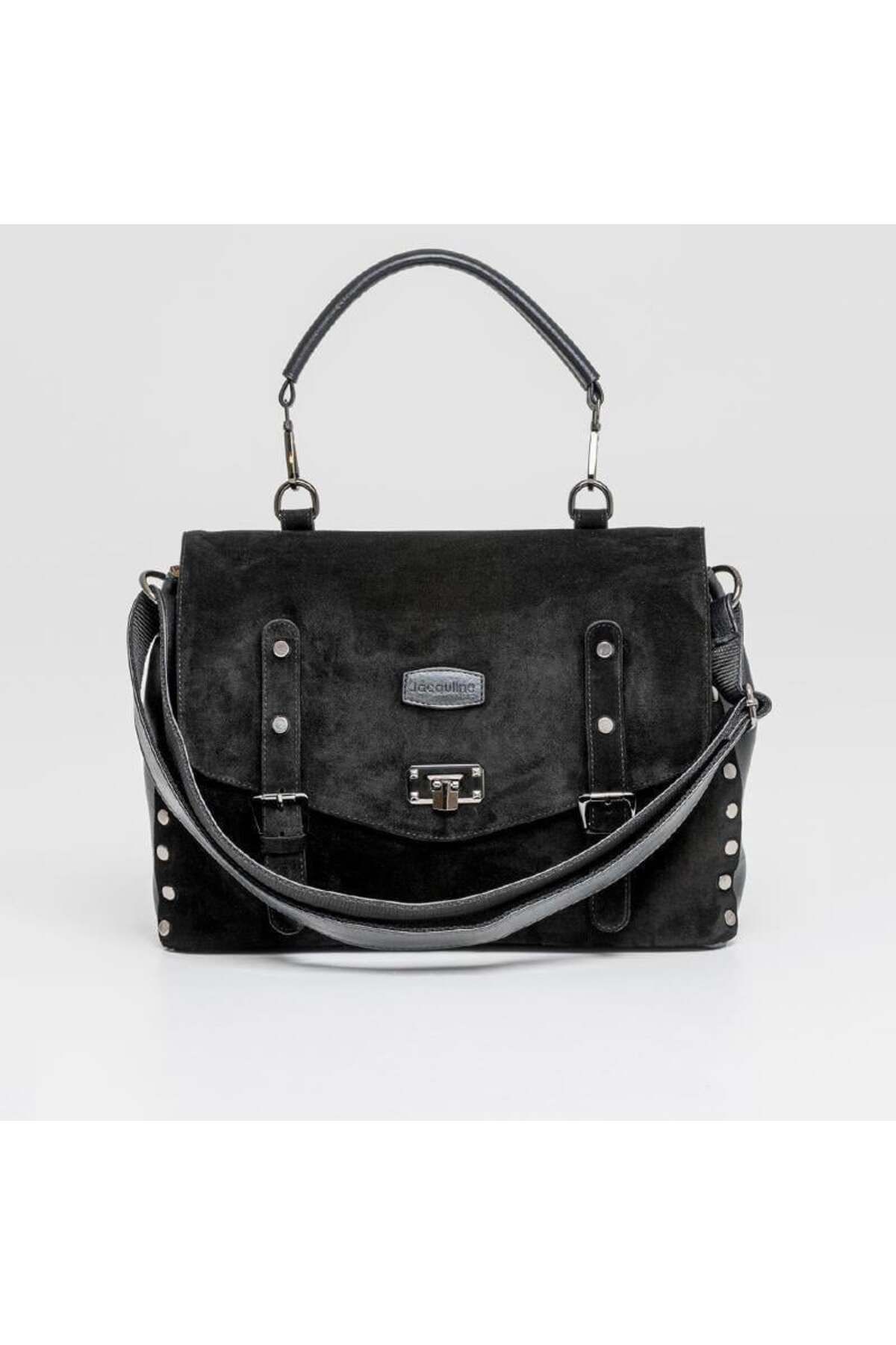 Jacquline-Black Larissa Women's Genuine Nubuck Hand and Shoulder Bag 1