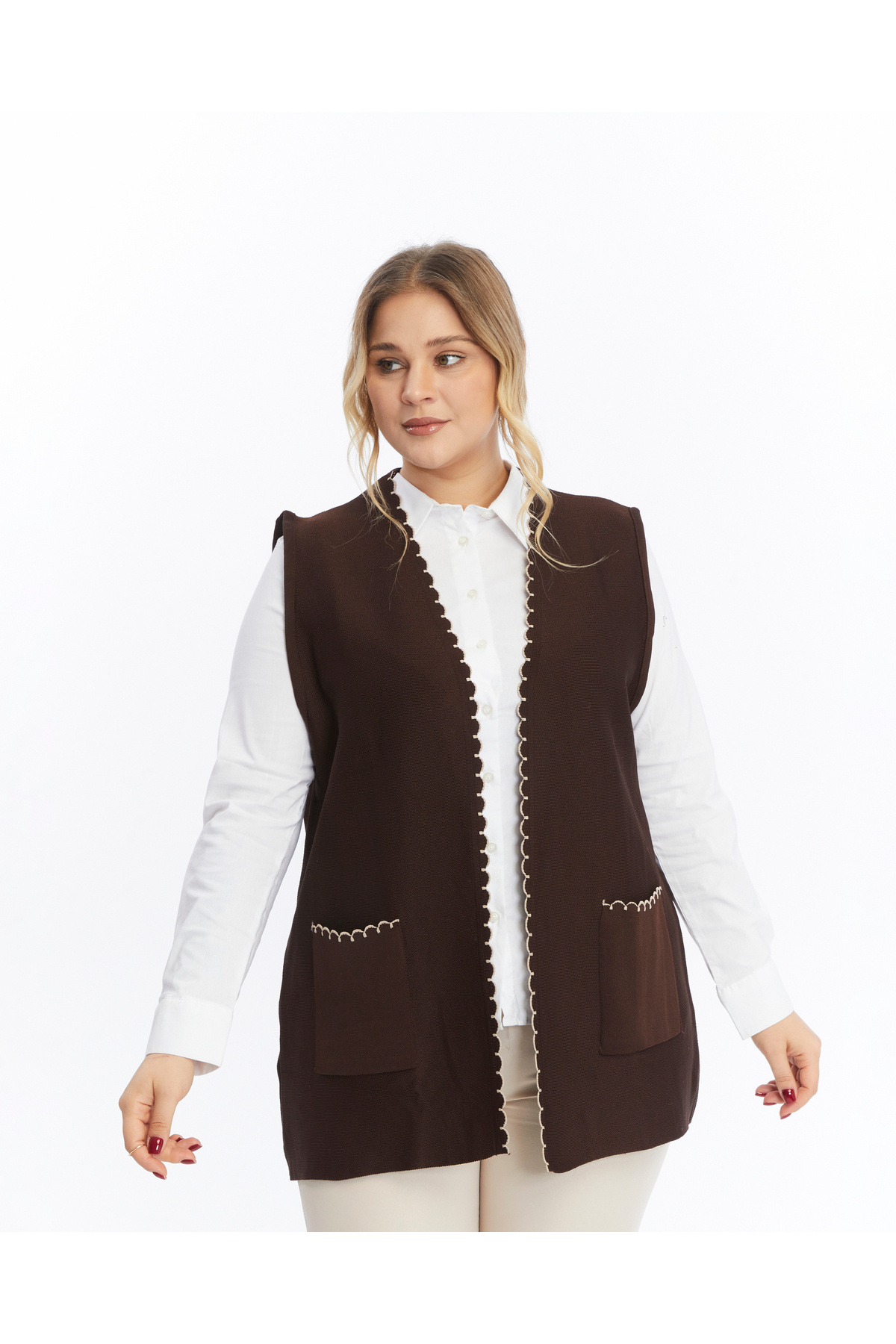 Elvin-Knitwear Women's Large Size Thick Non-Pilling Winter Mother Vest 5