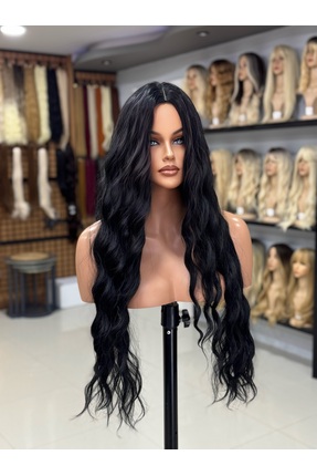 Fenomen Peruk Siyah Perçemsiz Dalgalı Uzun Tam Vip Peruk 70-75 Cm