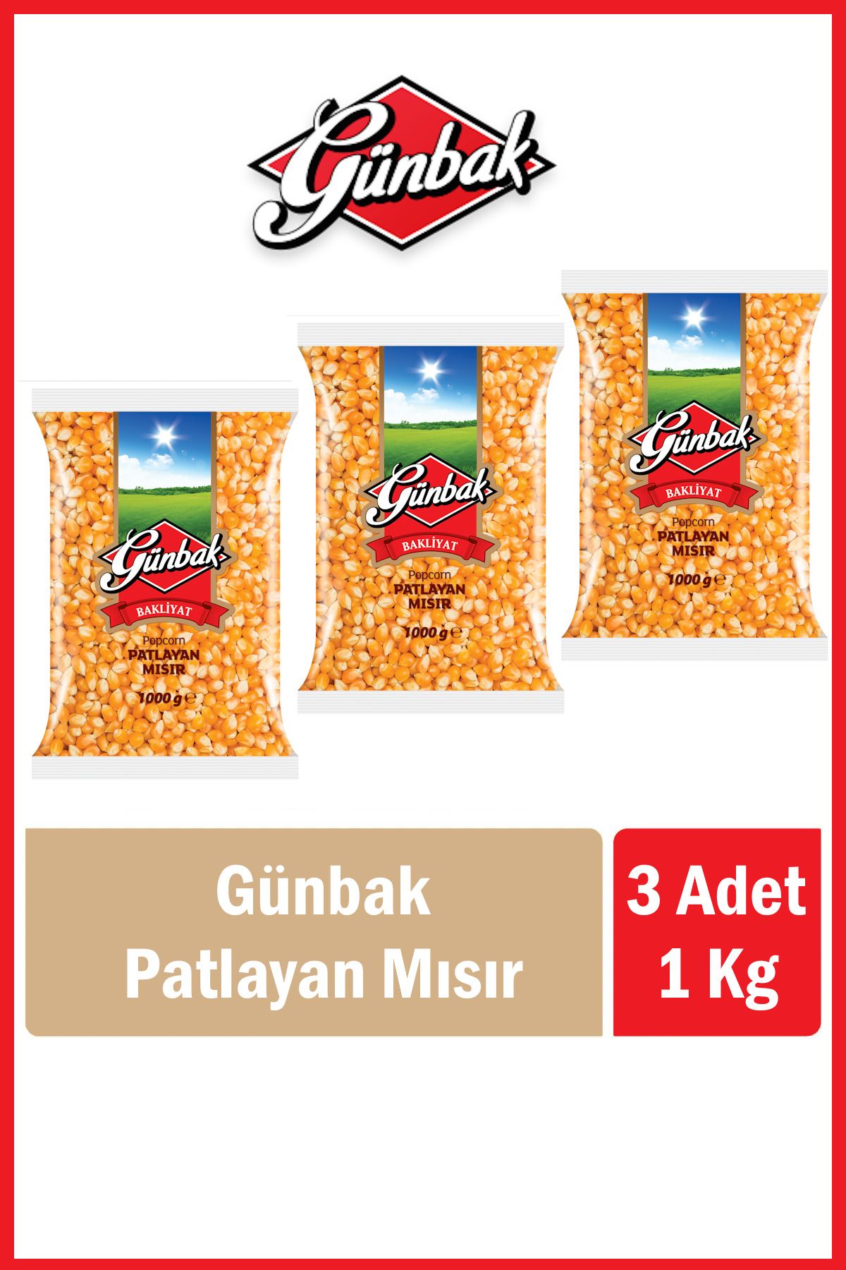 Günbak Patlayan Mısır 1 Kg x 3 Adet