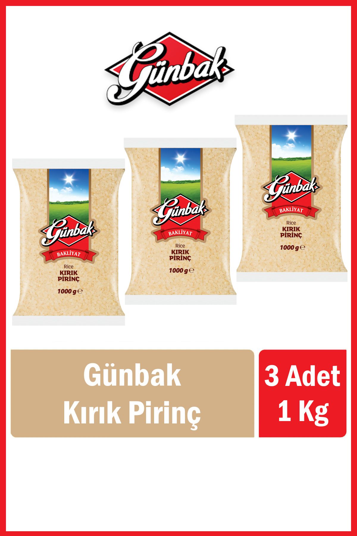 Günbak Kırık Pirinç 1 Kg x 3 Adet