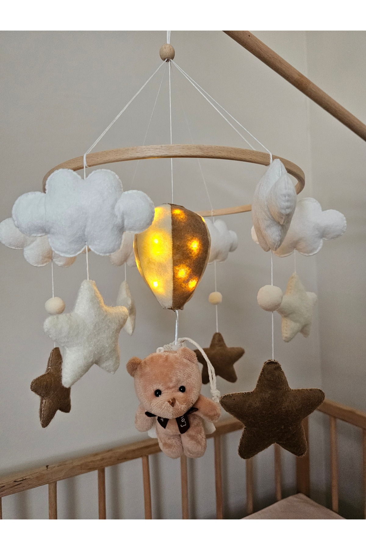 hobiimobiii IŞIKLI Müzikli Dönence  projeksiyon tavana ışık yansıtan projektör 2 kademeli bebek beşik süsü fotoğrafı 3 (önizleme)