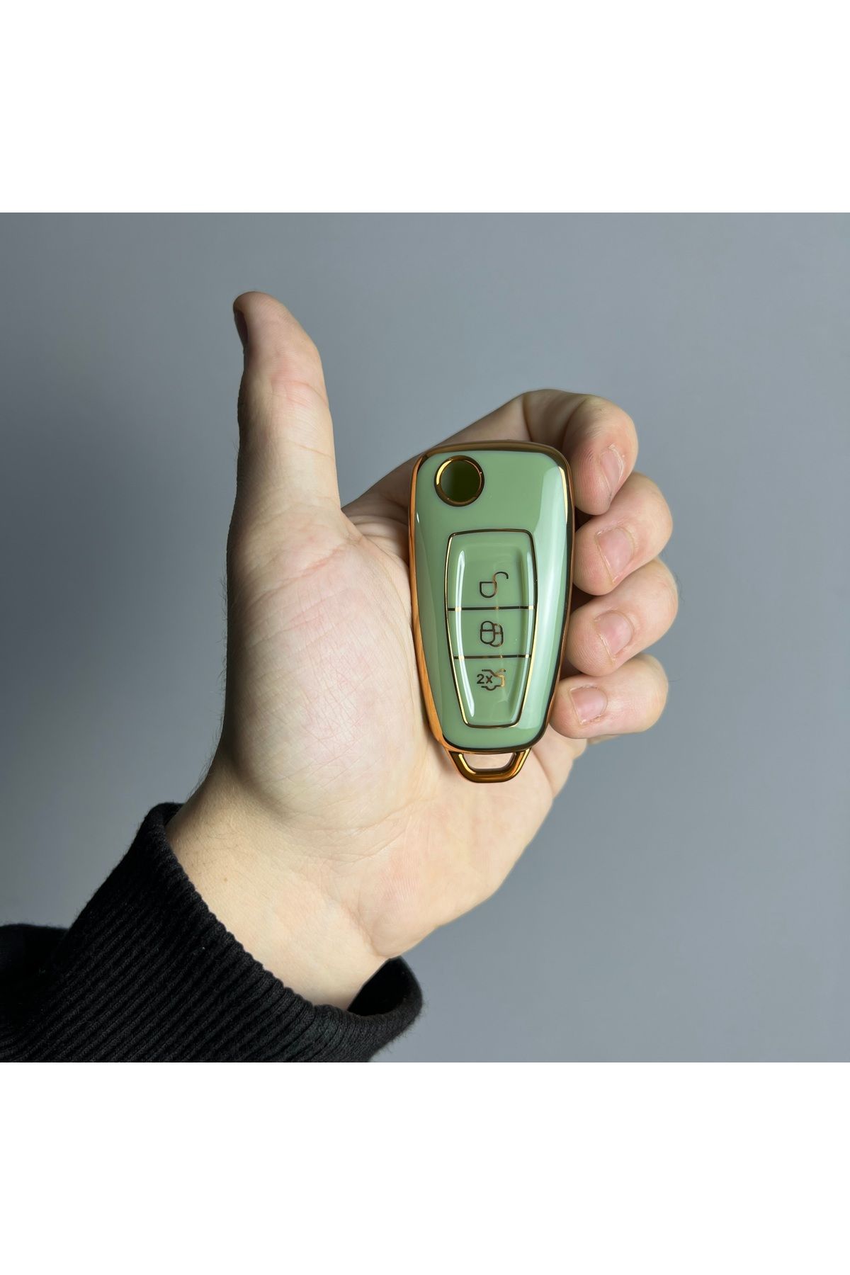 Luxe Aksesuarr Ford Focus -Transit - Fiesta Koruma Anahtar Kumanda Nano Silikon Kılıf Yeşil Gold Renk