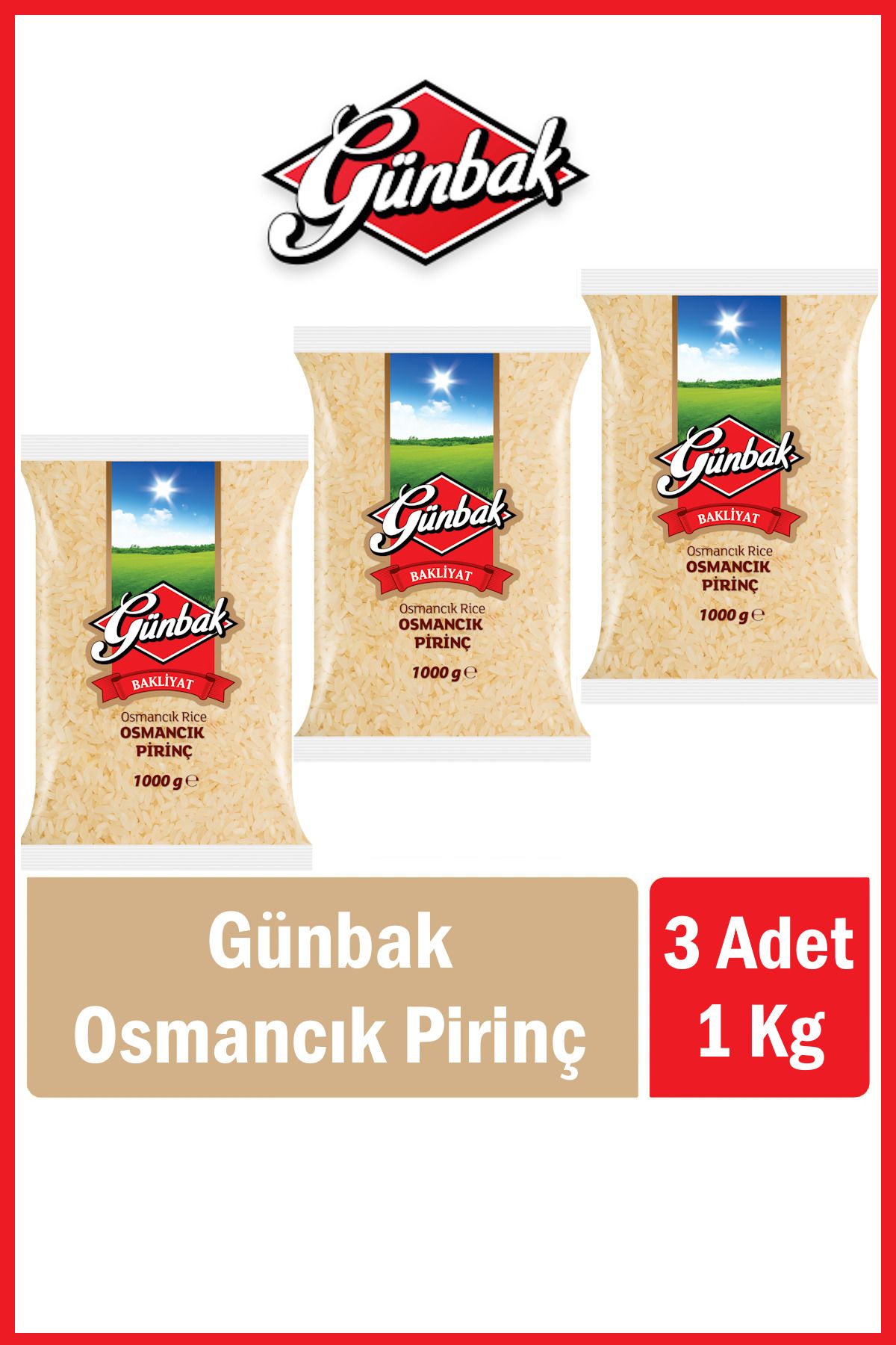 Günbak Osmancık Pirinç 1 Kg x 3 Adet