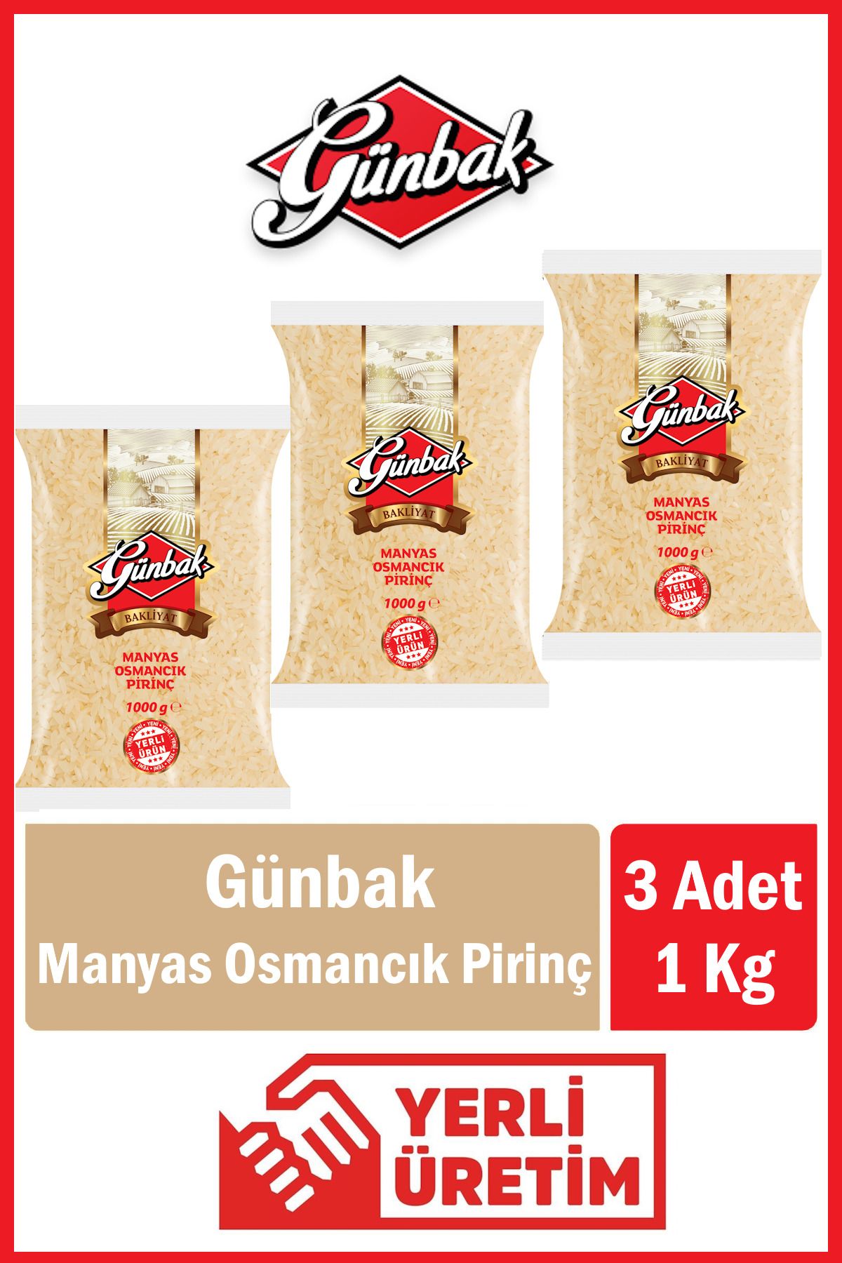 Günbak Manyas Osmancık Pirinç 1 Kg x 3 Adet (Yerli Üretim)