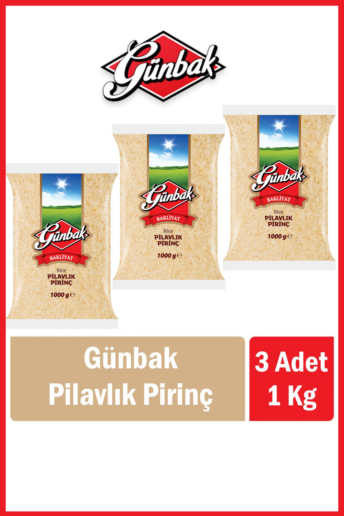 Günbak Pilavlık Pirinç 1 Kg x 3 Adet