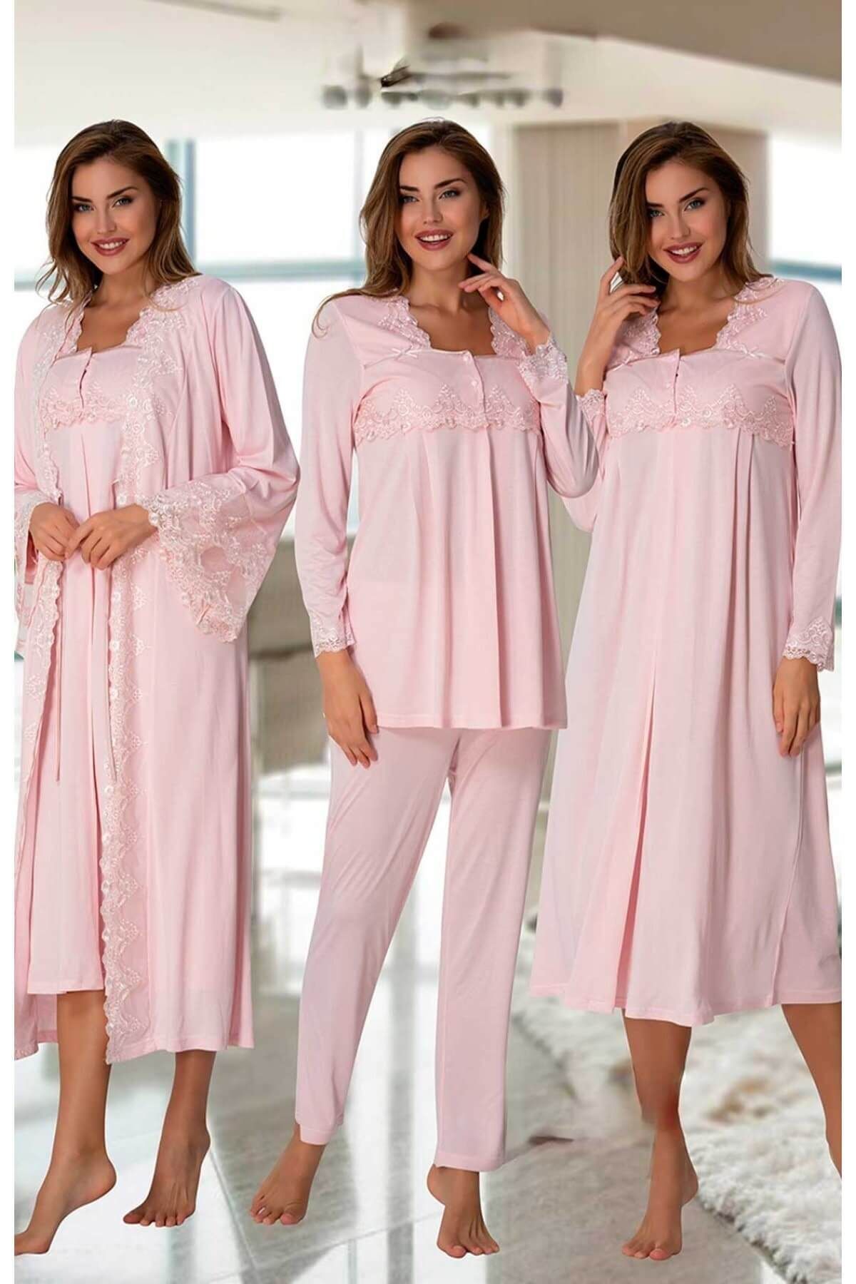 by İGP Hamile Lohusa Sabahlıklı Pijama Gecelik Takım 4 Lü Set