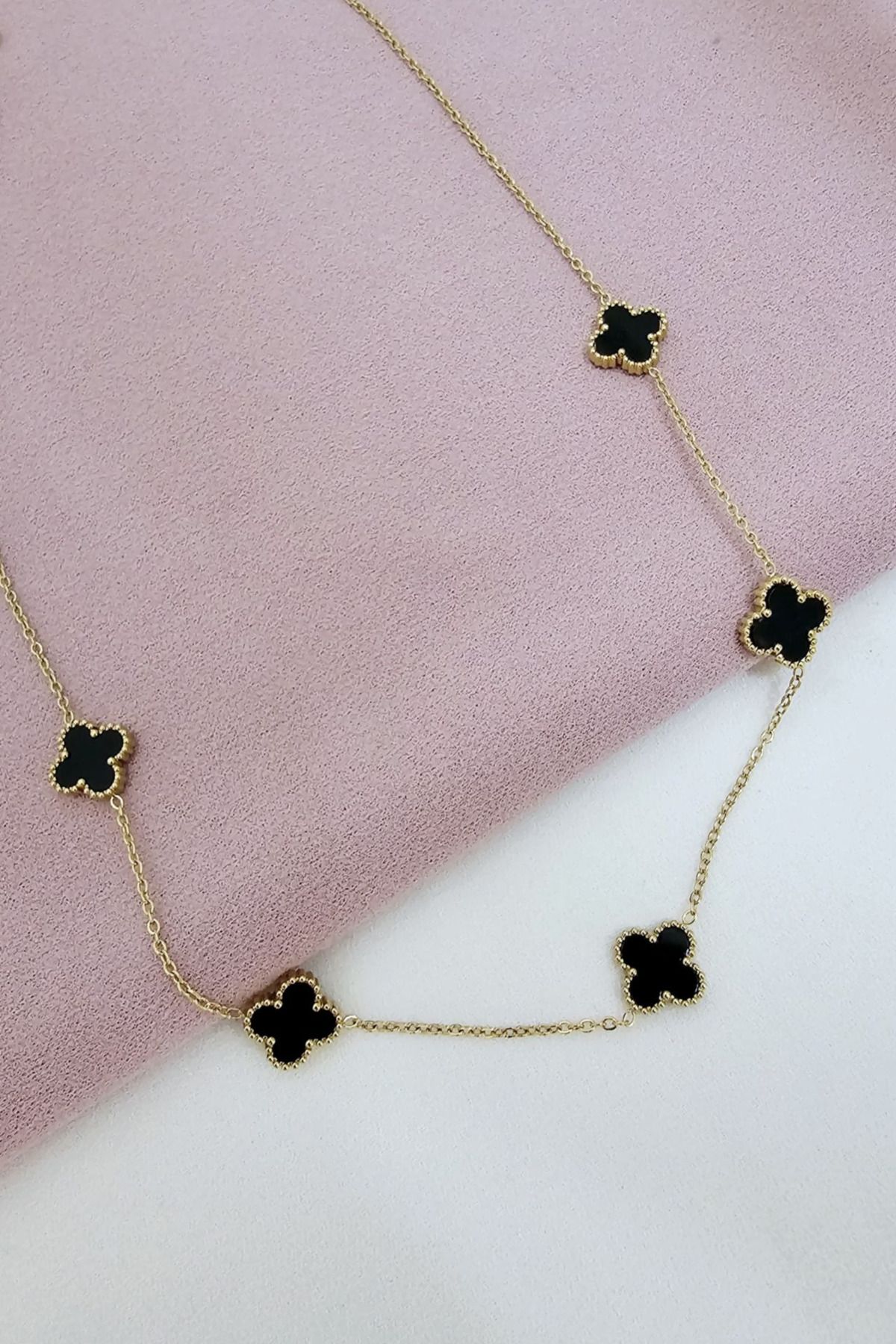 senfonijewelry-Stainless Steel Gold Black Clover Women's Necklace 4