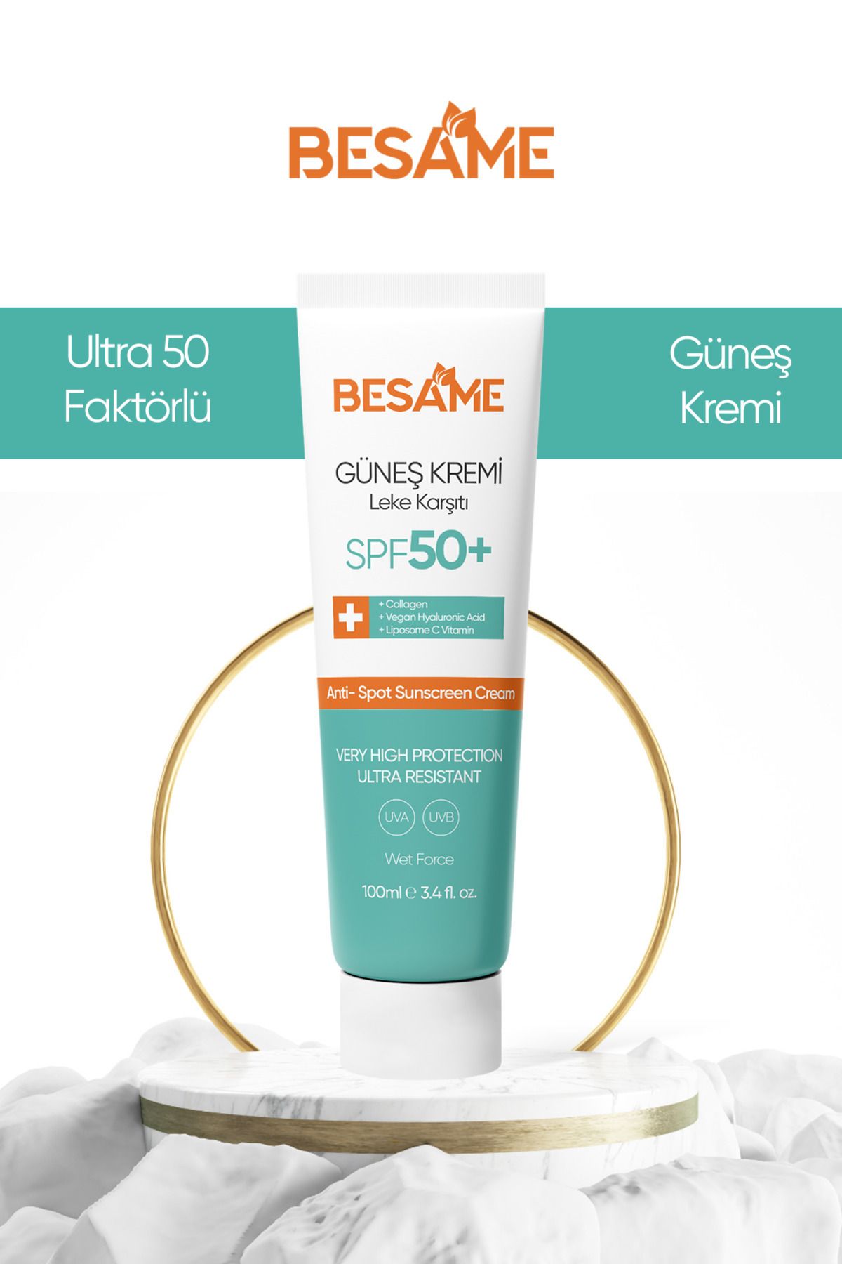 Besame SPF 50+ Leke Karşıtı Güneş Kremi UVA & UVB Collagen + Hyaluronic Acid + Liposome C Vitamin