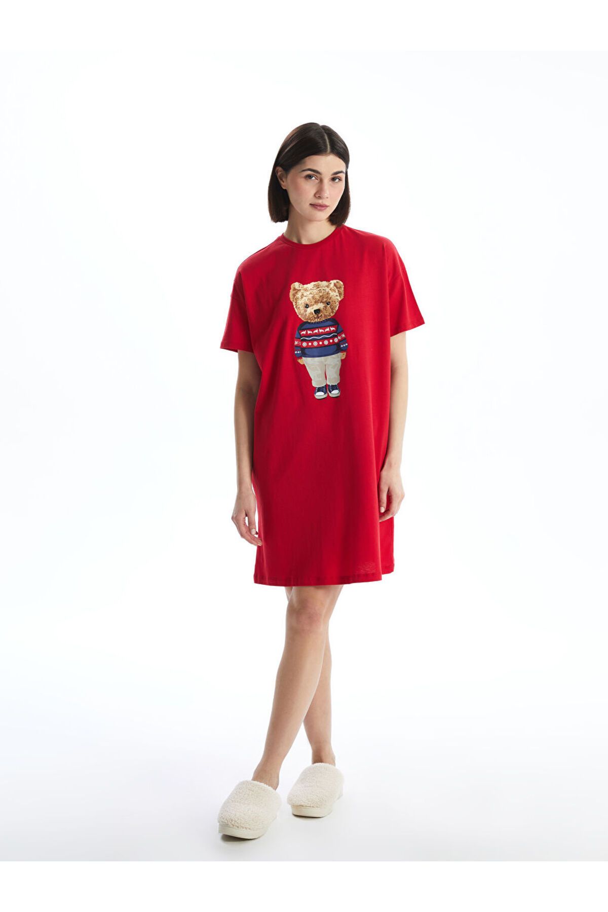 LC Waikiki-Lcw Dream Red Crew Neck Printed Women's Nightgown 1