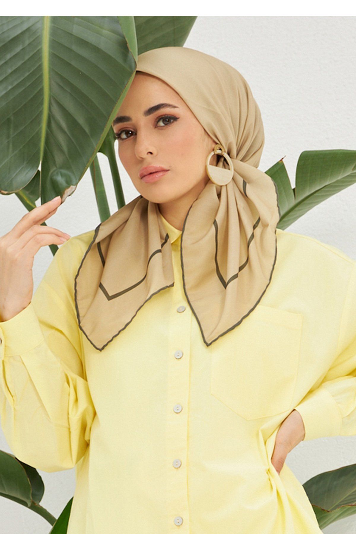 İpekhan Eșarfă Din Viscoză Din Bumbac Galben Paie Cu Model Simplu - One Size