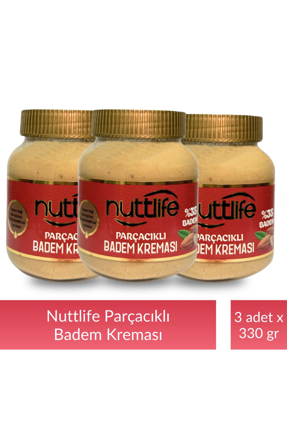 nuttlife Parçacıklı Badem Kreması 330 gr x 3 adet