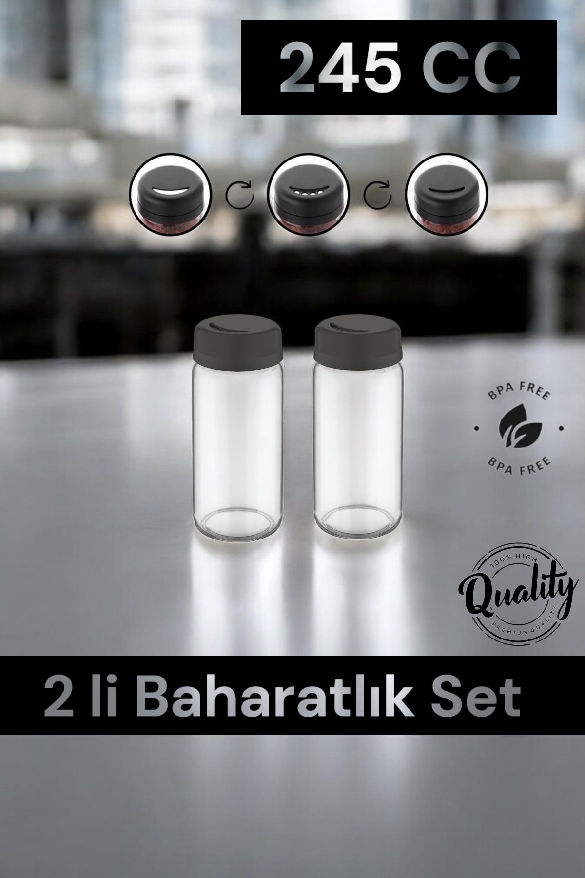 QLUX IDEAS-Glass Spice Rack Set of 2 - Adjustable Lid and Salt Shaker Pepper Shaker 2X 245Cc 1