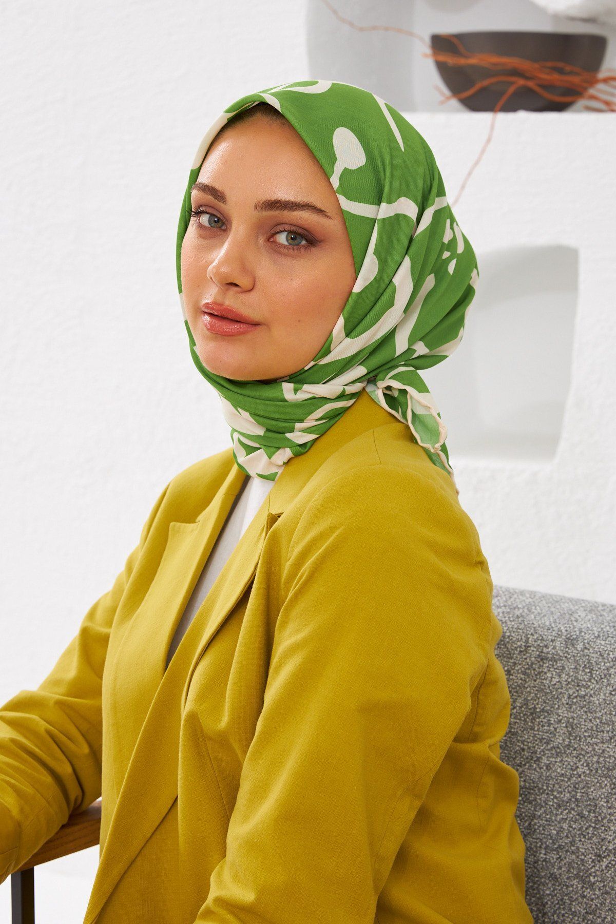 İpekhan-Relax Geometric Line Soft Scarf Emerald Green 1145-16 1