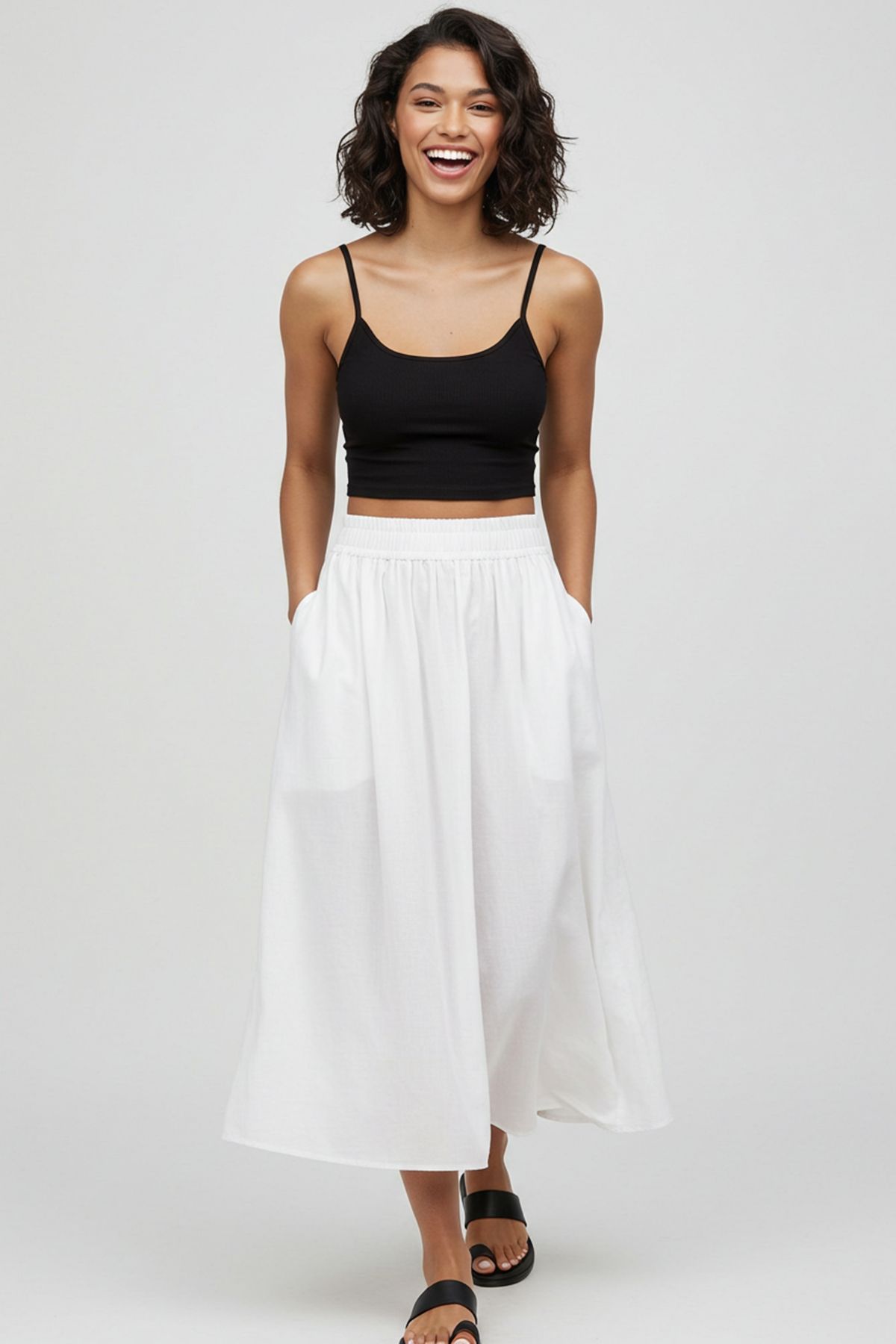 Trendyol Collection-Bílá rozšířená Maxi elastická sukně Twoss25Et00017 6