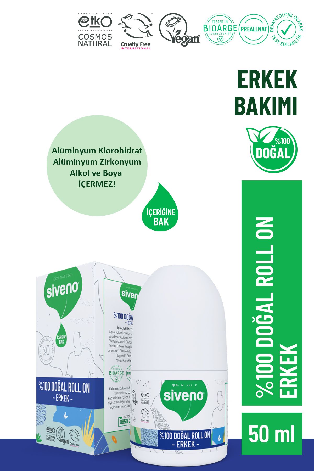 دئودورانت مردانه 100% طبیعی ضد بوی عرق گیاهی ضد لک وگان 50 میلی لیتر Siveno