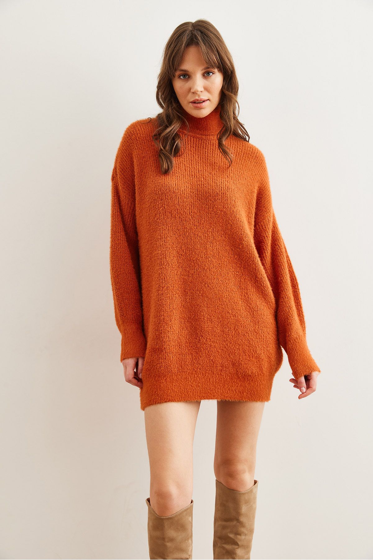 Olalook-Damen-Tunika mit Fliesenmuster, Rollkragenpullover, weicher, strukturierter Bart, Strickwaren, TNK- 19000098 4