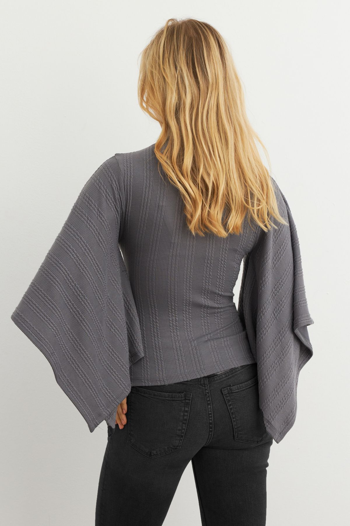 Cool & Modest-Anthrazit Fisherman Fledermausärmel Damenbluse – MTF32 3