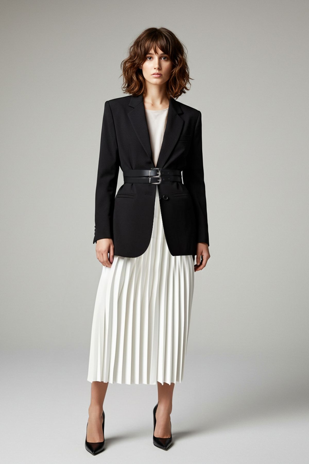 Trendyol Modest-Černá tkaná bunda s dvojitým páskem TCTSS25CK00001 1
