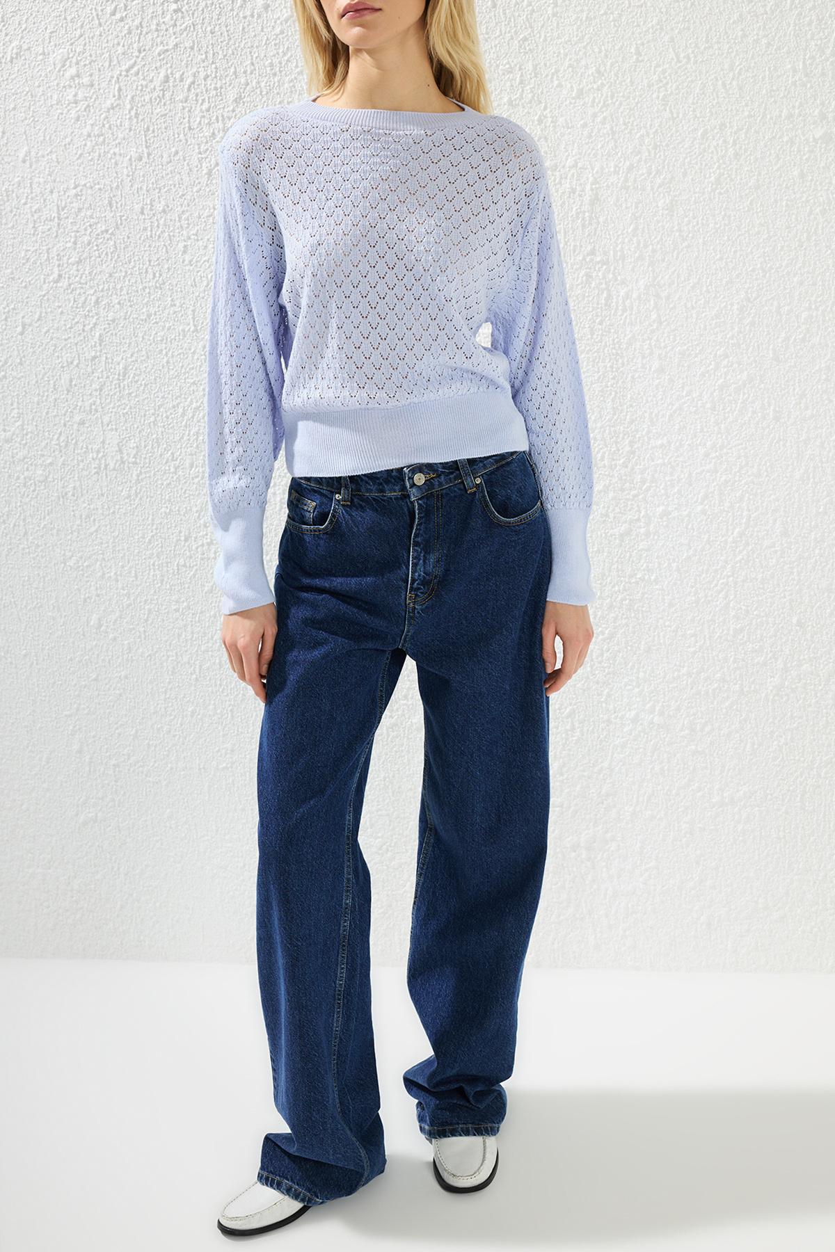 Edit by Trendyol-Gray Crew Neck Openwork Oversize Knitwear Sweater Tedaw25Kz00063 2