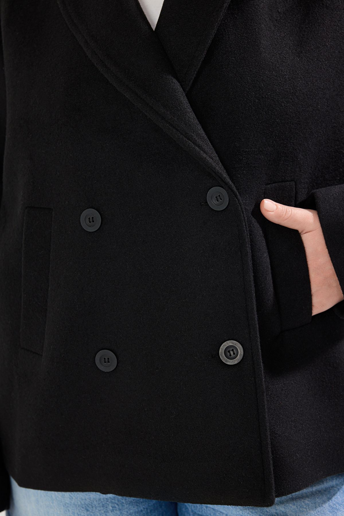 Trendyol Curve-Lined Black Double Breasted Coat - Tbbaw25Dd00016 4