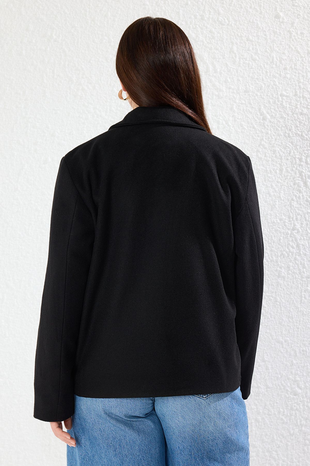 Trendyol Curve-Lined Black Double Breasted Coat - Tbbaw25Dd00016 5