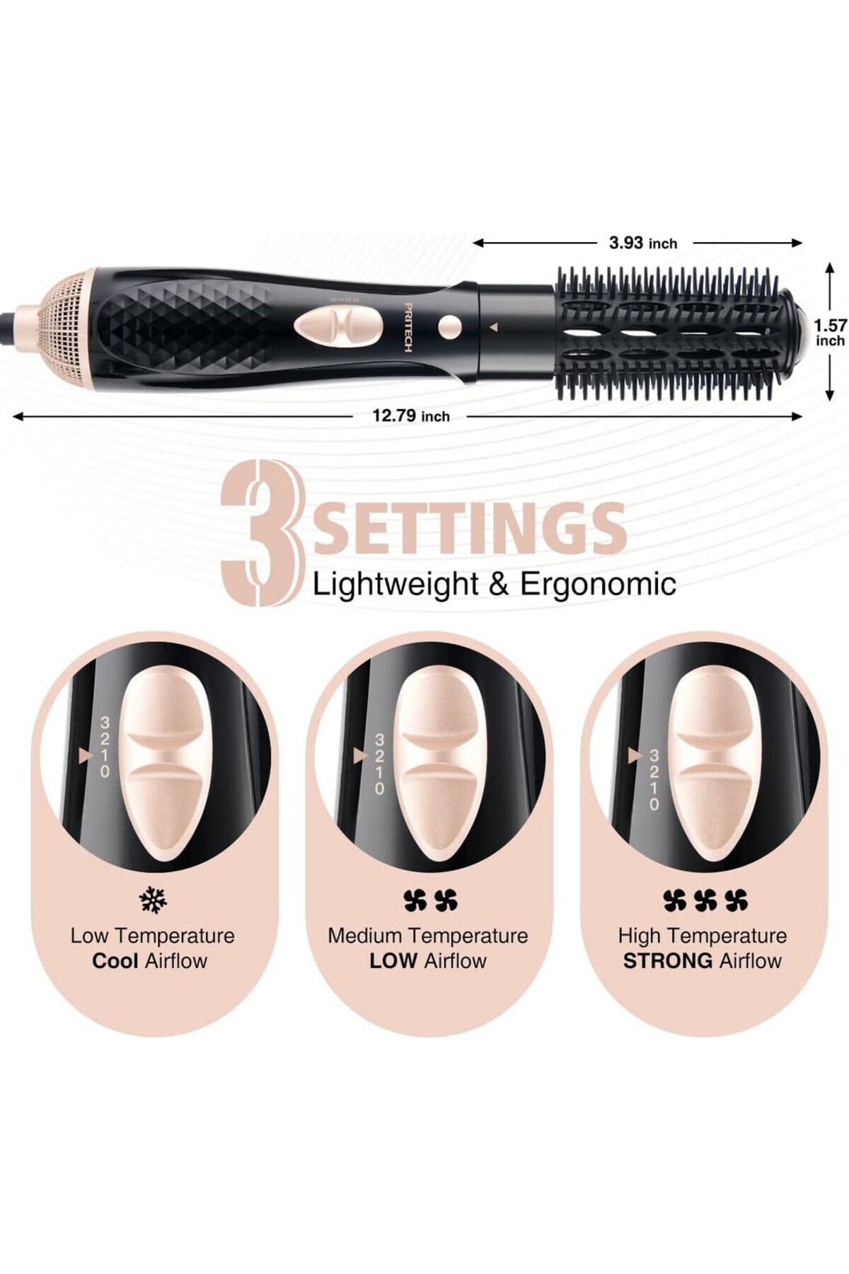 Pritech-Hair Dryer Brush, 4 in 1 with 2 Heat Speeds and Cold Wind Feature 2