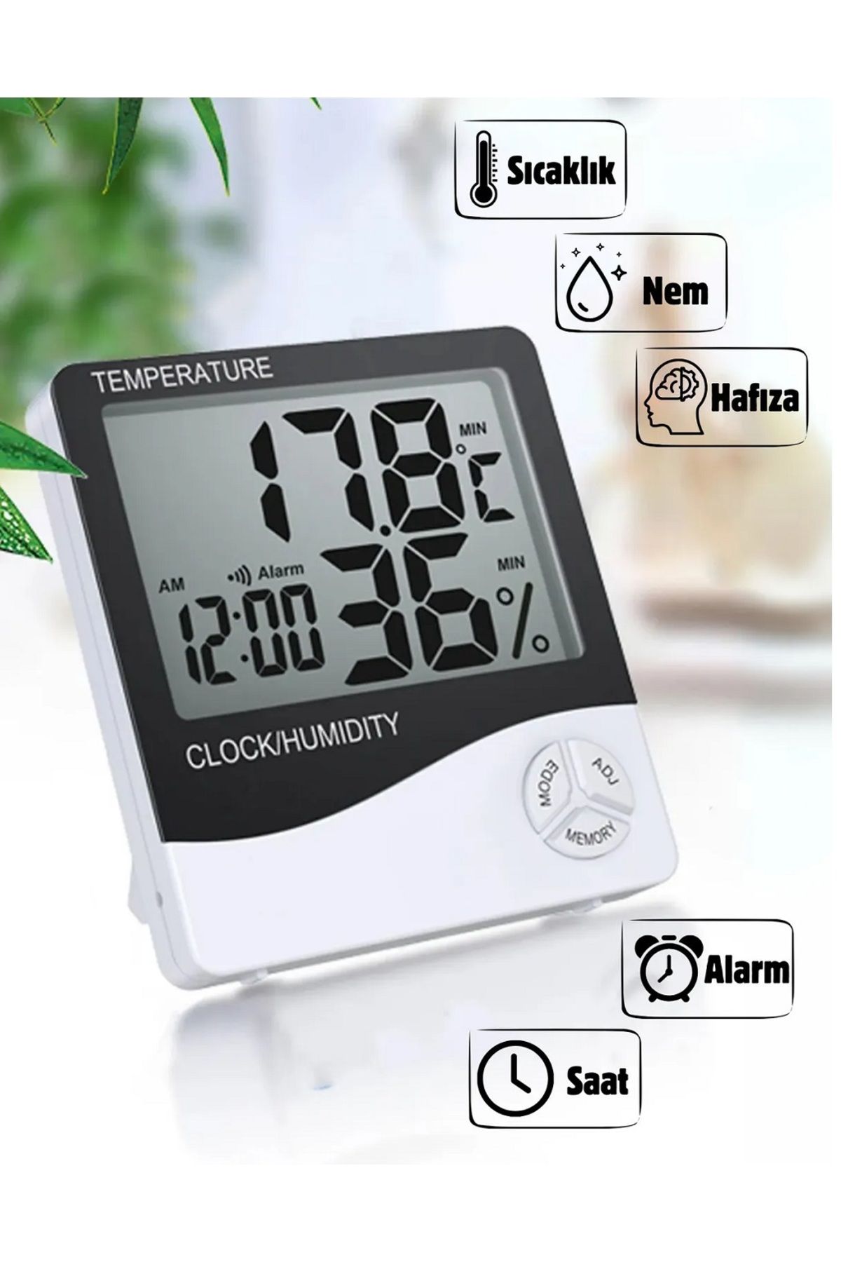 MyBlack Lcd Ekranlı Dijital Saat Sıcaklık Nem Ölçer Termometre Higrometre Alarm Masa Üstü