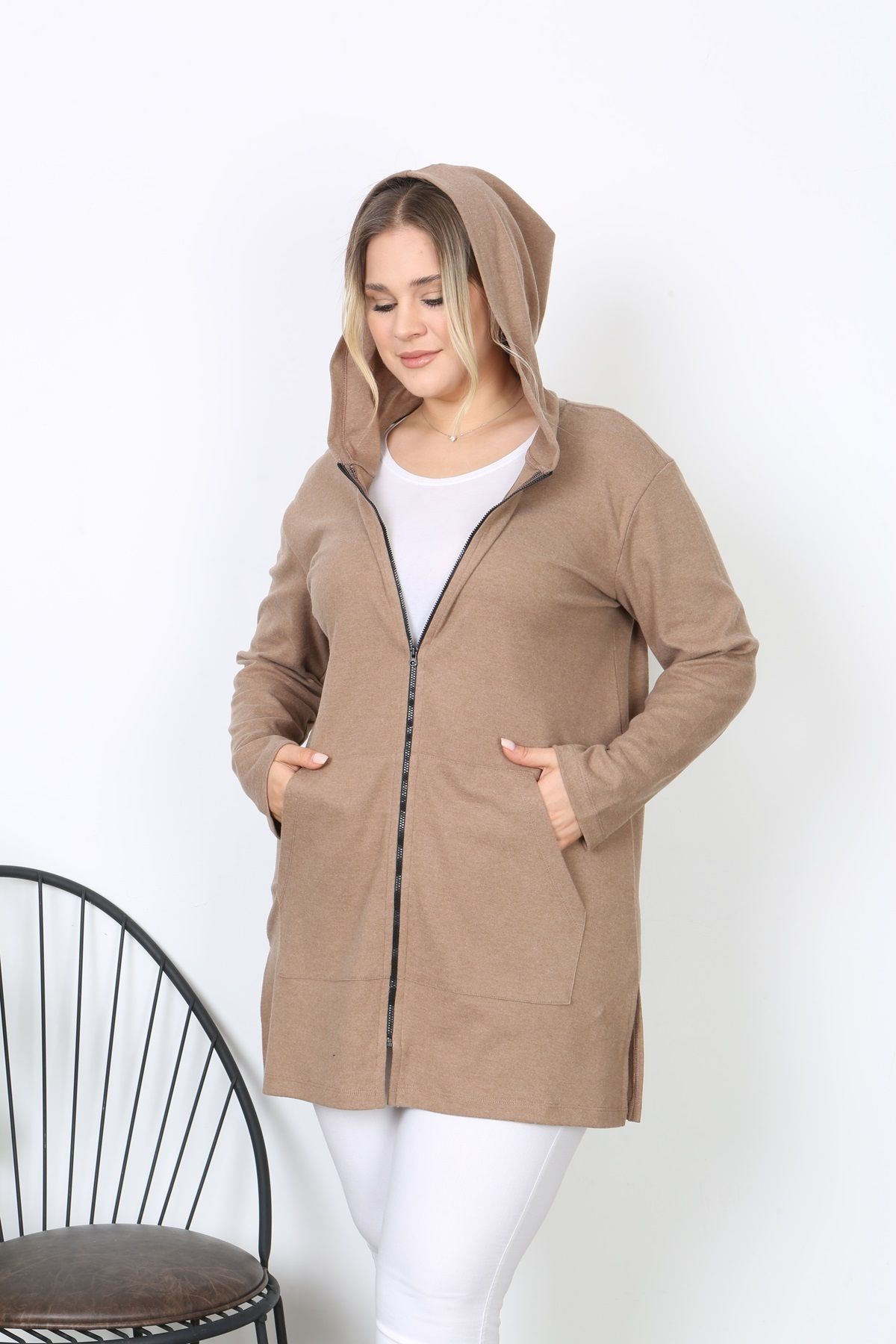 ESPİNA-Plus Size Soft Quality Tunic with Pockets and Zipper 3