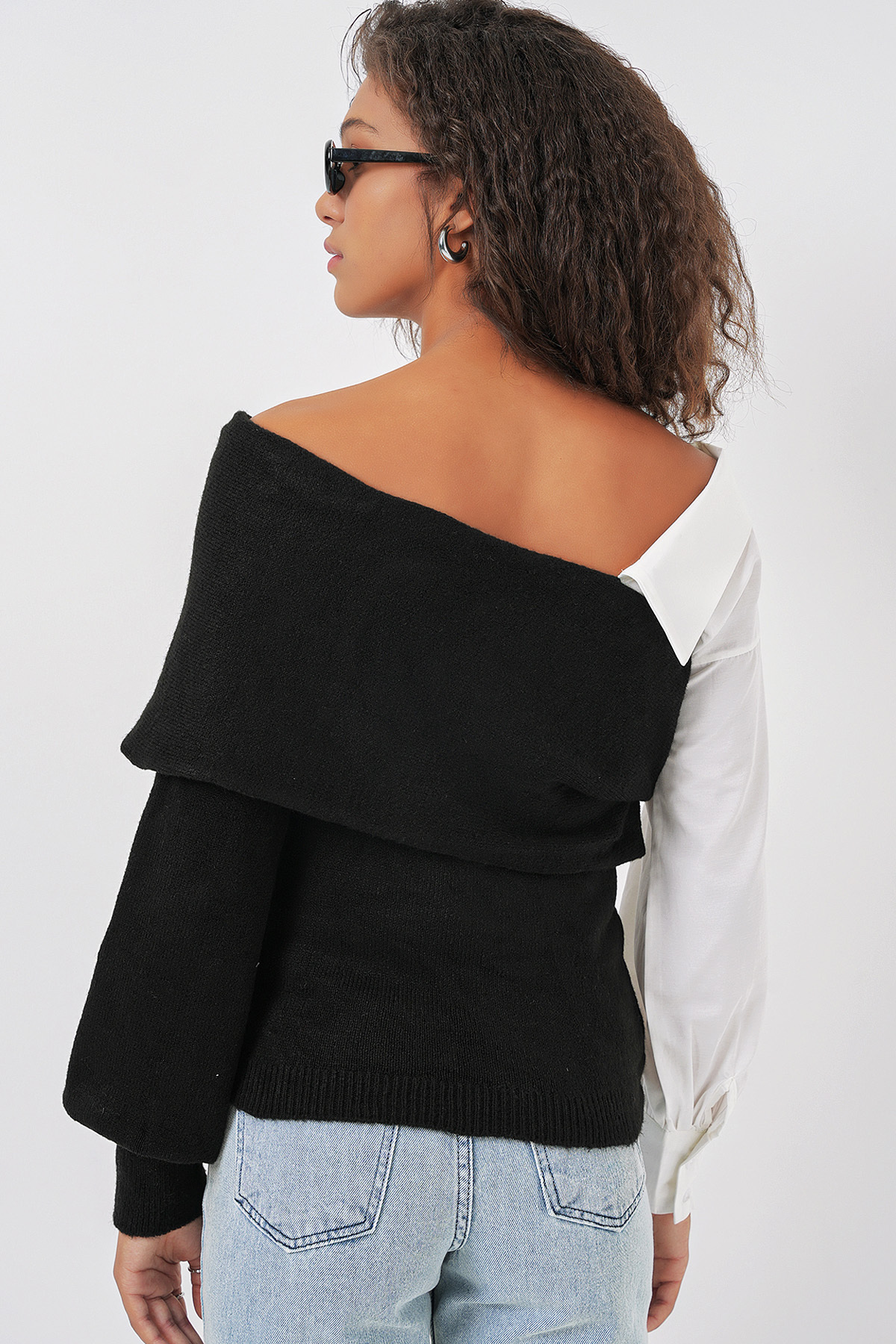 Bigdart-15916 Hemd Detaillierte Strickwaren Bluse Pullover - Schwarz 6